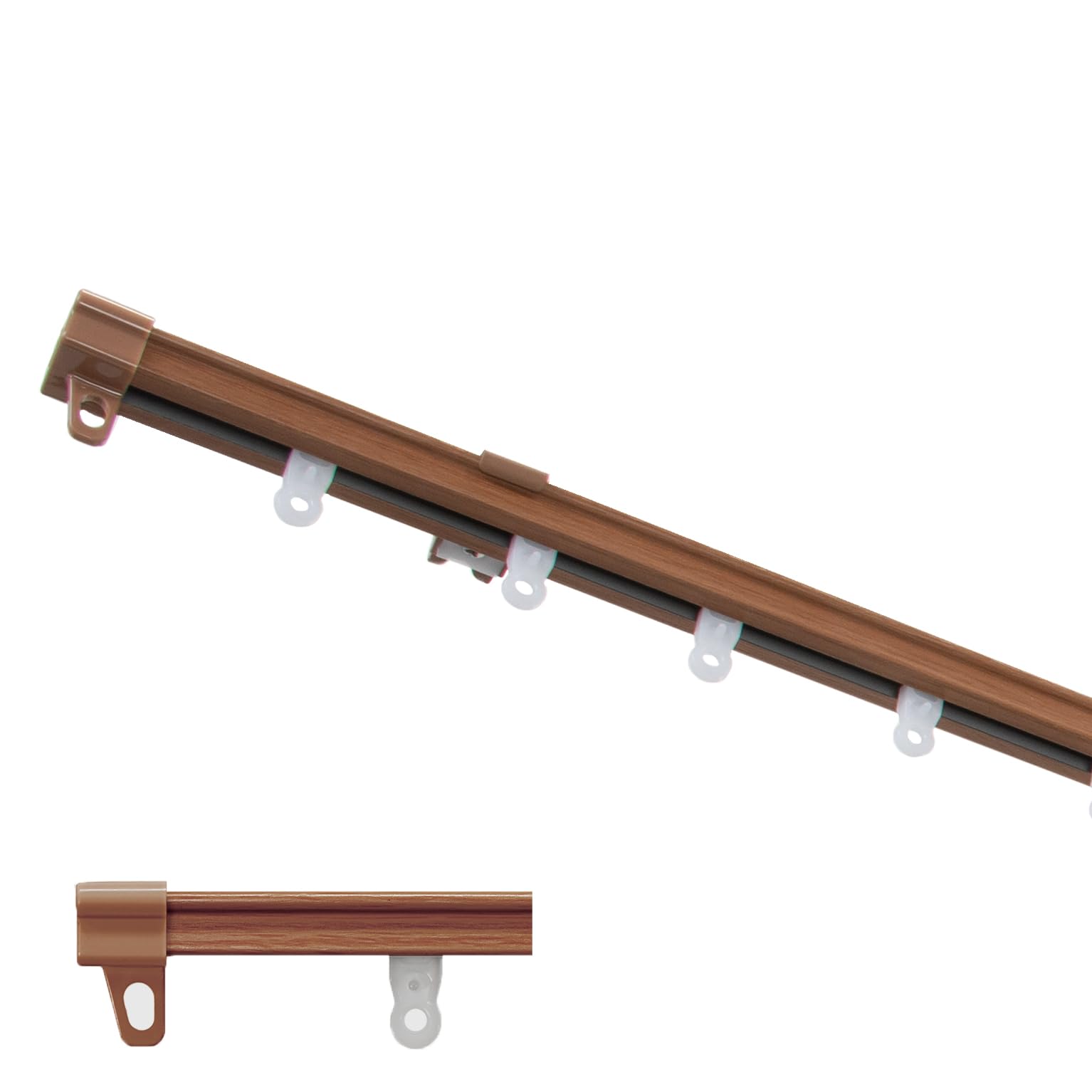 Wooden - カーテンレール シングル 伸縮 1.6m3.0m 木目調 天井付け 正面付け 伸縮式 レール 窓周り インテリア カーテン用品