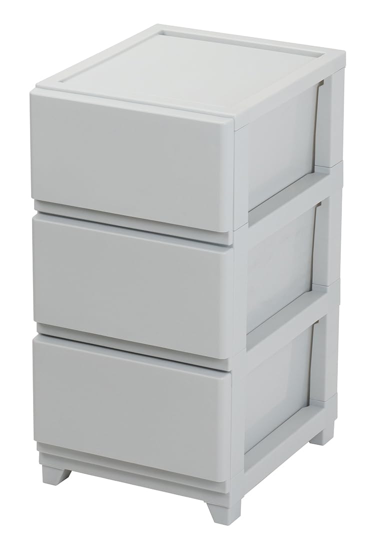 Baby Wardrobes - 収納ケース 3段 幅34cm チェスト 引き出し プラスチック 衣装ケース 衣類収納 収納ボックス ライトグレー 日本製 簡単組立 おしゃれ