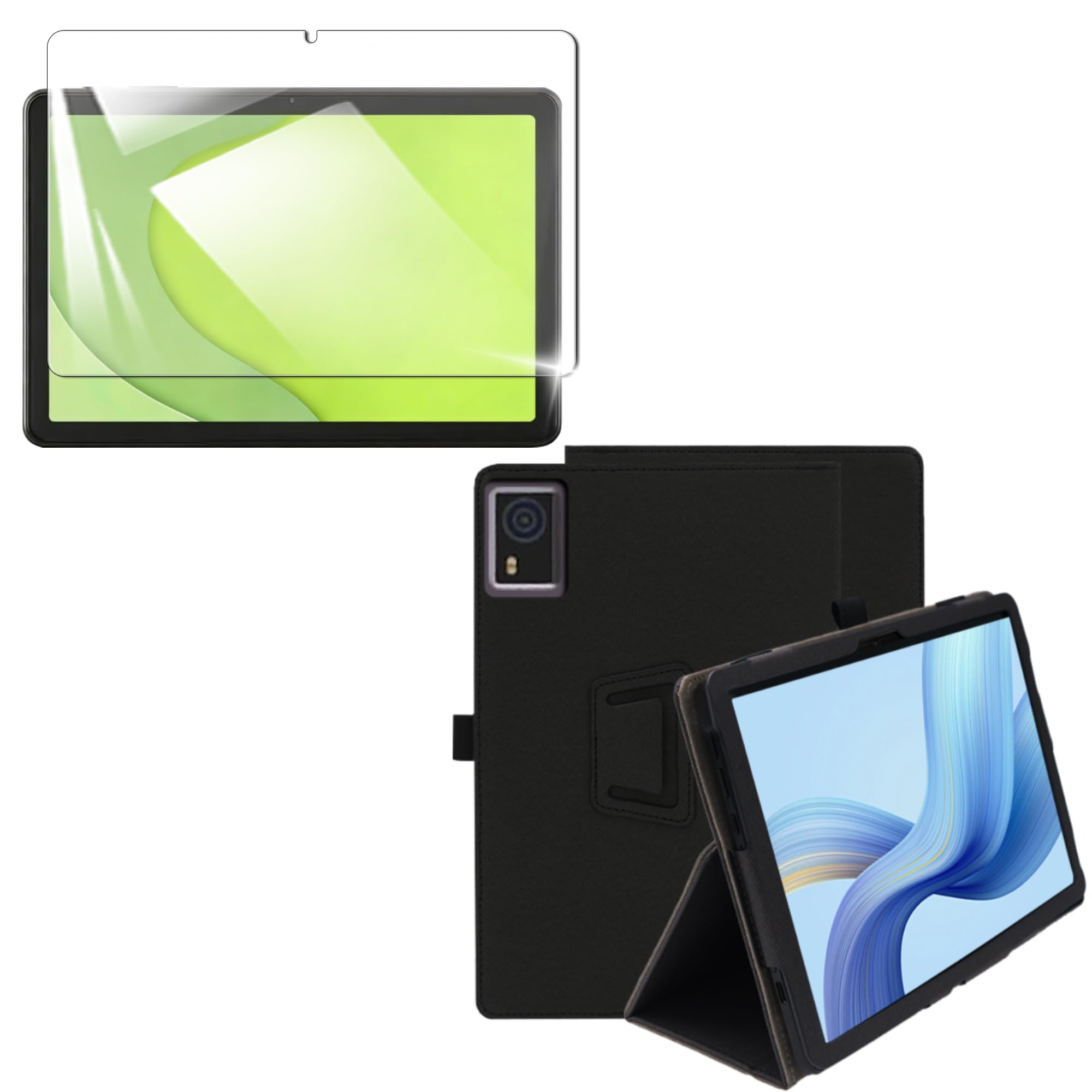 Tablet - タブレットケース ガラスフィルム 10.1インチ 2点セット 保護フィルム 強化ガラス 硬度9H ラウンドエッジ 高透過率 高感度 飛散防止 保護カバー