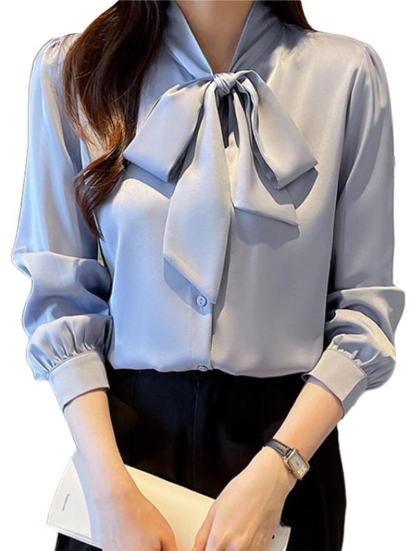 [Lalapala] シャツ ブラウス レディース 長袖 シフォン リボン ブラウス ボウタイブラウス 爽やか トップス おしゃれ 大きいサイズ ボウタイ リボンブラウス カジュアル オフィス 通勤 春 白 ゆ