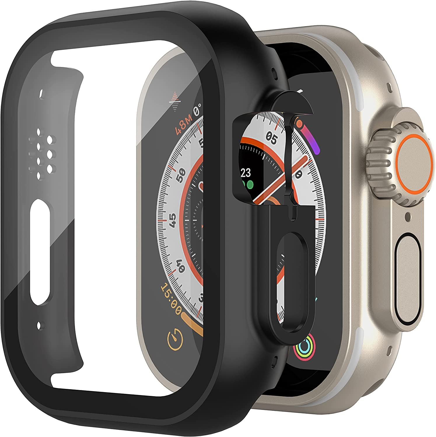 Smartwatch Protective Case, 49mm Compatible, Full Protection, Integrated Design, Includes Glass Screen Protector, Ultra-Thin, High Transparency, PC Material, Black, Scratch Resistant Cover