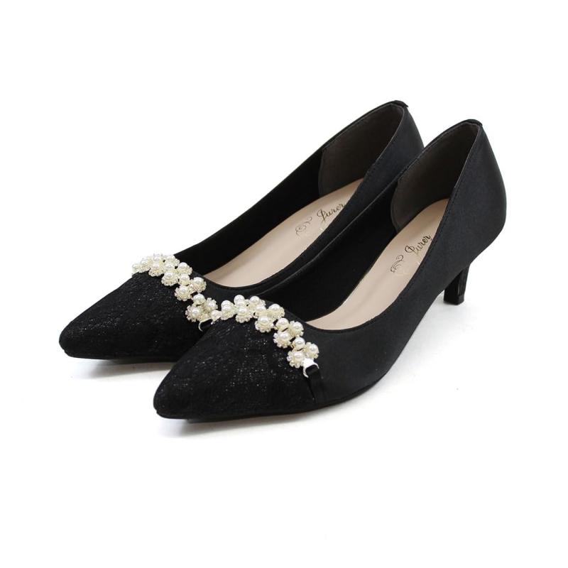 [Jurer] 5cmヒール パンプス ビジュー パール レース