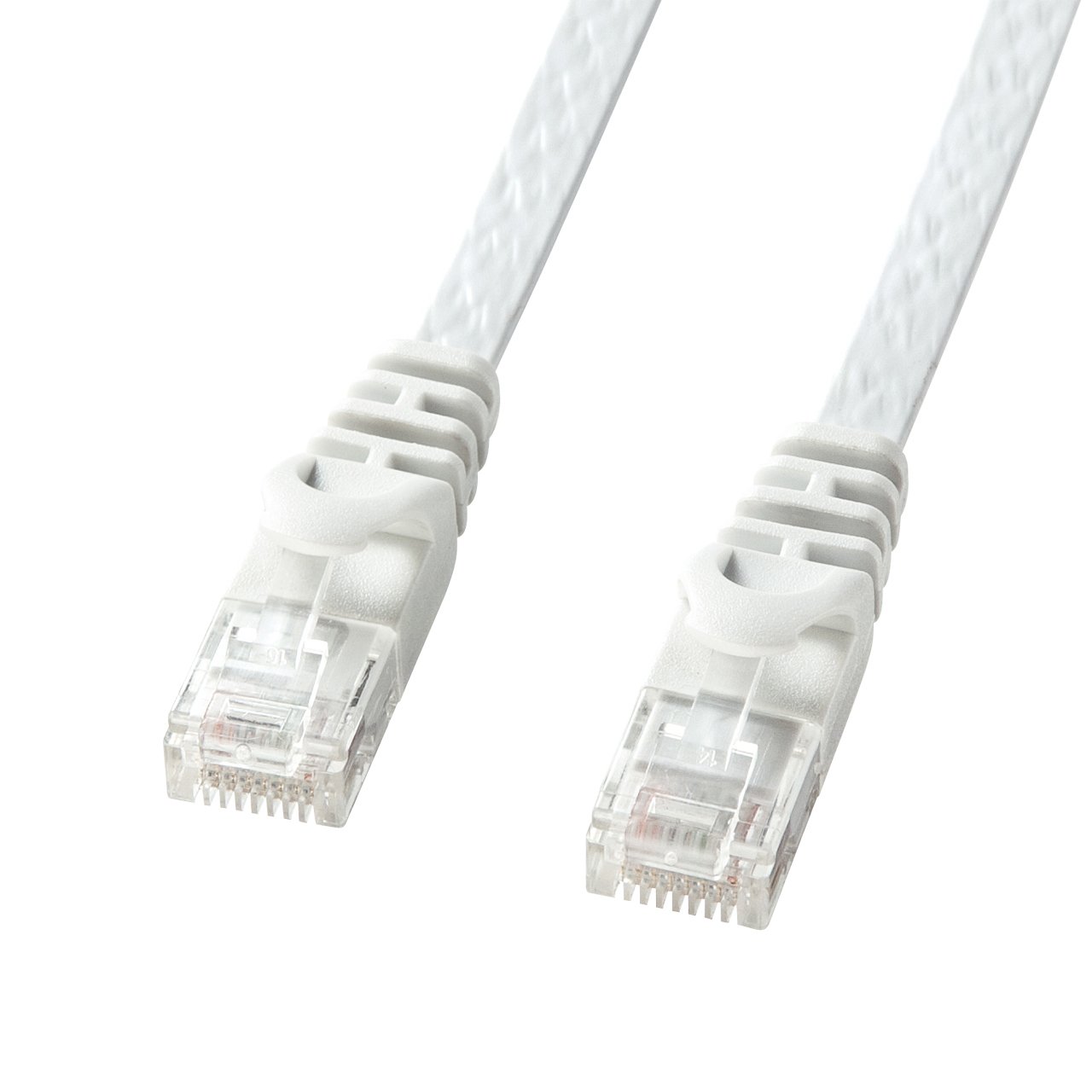 ・コネクタ形状:RJ-45モールディングコネクタ付(ラッチカバー付き) ・ケーブル直径:1.5mm×6.2mm ・伝送速度:1000Mbps(1Gbps) ・伝送帯域:250MHz ・ケーブル構造:より線フラットツイストペアケーブル(AWG30)、ストレート全結線 ・ケーブル長:5m ・カラー:ホワイト ・対応伝送帯域:カテゴリ6(1000BASE-TX)、エンハンスドカテゴリ5(1000BASE-T)、カテゴリ5(100BASE-TX)、カテゴリ3(10BASE-T)適合