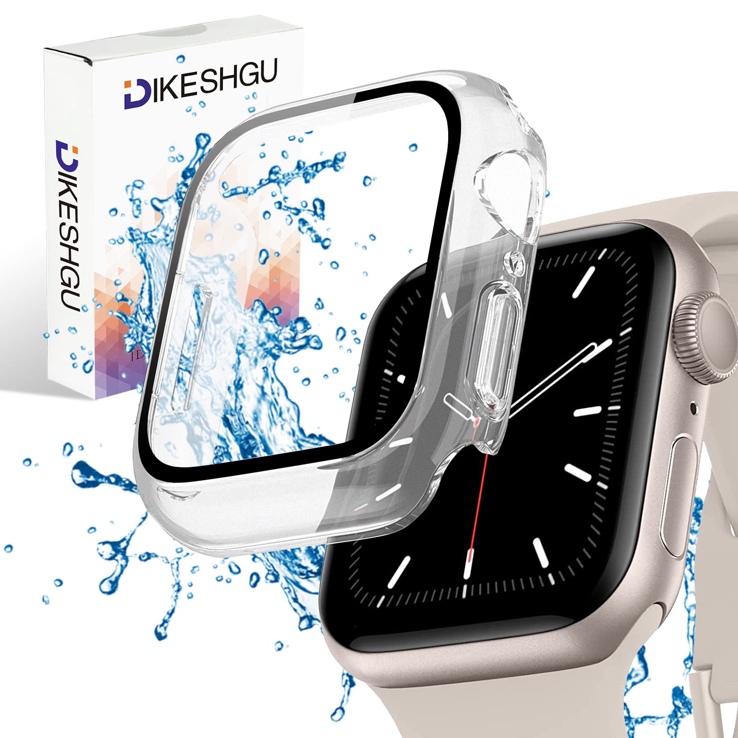 Waterproof Case for Apple Watch 41mm, Clear, Protective Cover, Integrated Glass Screen Protector, PC Material, High-Sensitivity Touch, Smartwatch Accessory, Screen Protector