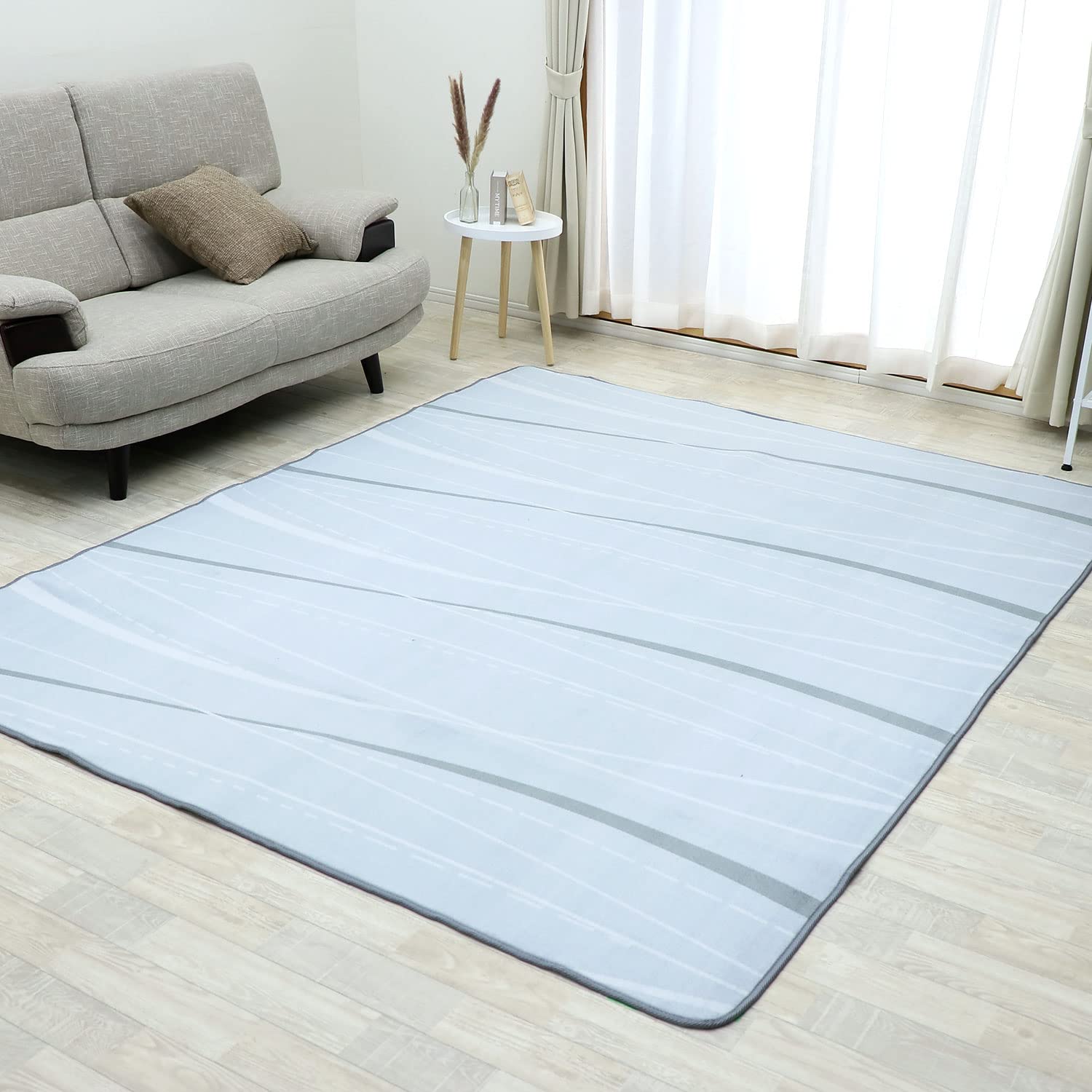 Rakuten - ラグ カーペット 200×300cm 滑り止め付き マイクロファイバー 軽量 洗える オールシーズン センターラグ ウェーブ柄 アイスグレー