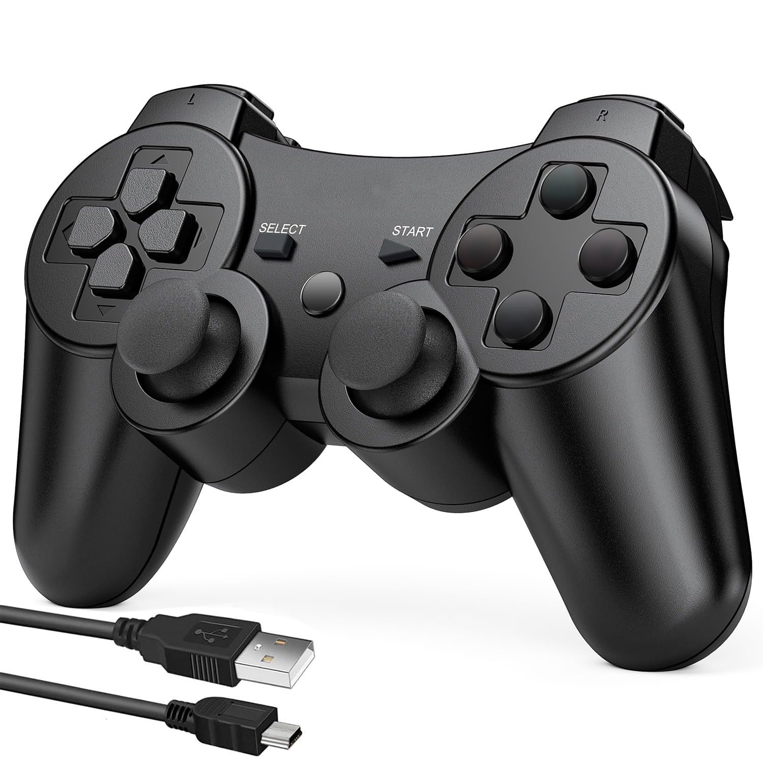 ゲームコントローラー 無線 Bluetooth接続 500mAhバッテリー 10時間連続使用 振動機能 USBケーブル付き PC対応 ブラック