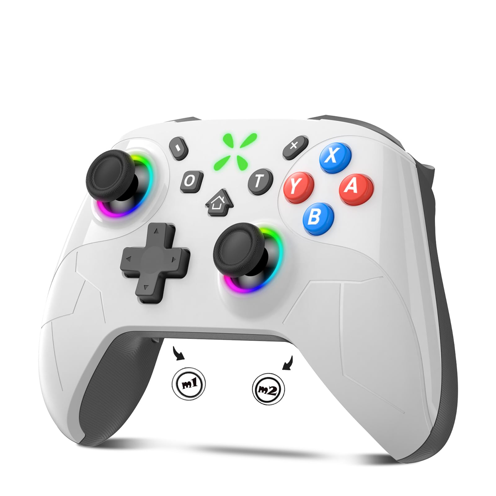 ゲームコントローラー スイッチ対応 プロコン 無線 Bluetooth接続 背面ボタン マクロ機能 連射機能 HD振動 6軸ジャイロセンサー 大容量バッテリー RGBライト搭載 Android iOS PC対応 ホワイトグレー
