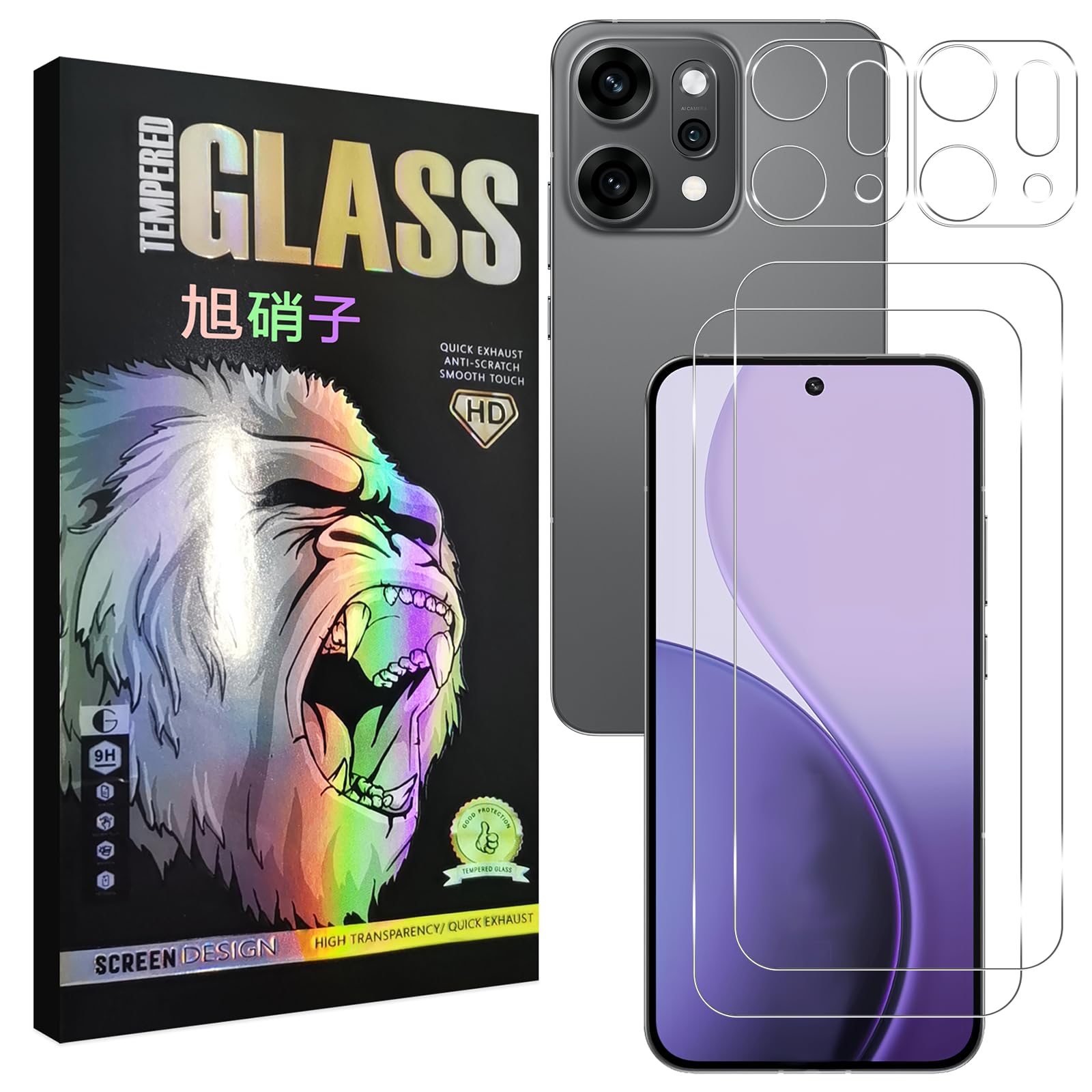 ・対応機種:OPPO Reno14 ・セット内容:画面保護フィルム2枚、レンズ保護フィルム2枚 ・素材:日本AGC旭硝子 ・硬度:9H ・厚さ:0.26mm ・透過率:99% ・機能:耐衝撃、飛散防止、気泡ゼロ、撥油性、指紋防止、撥水、3D Touch対応、ラウンドエッジ加工