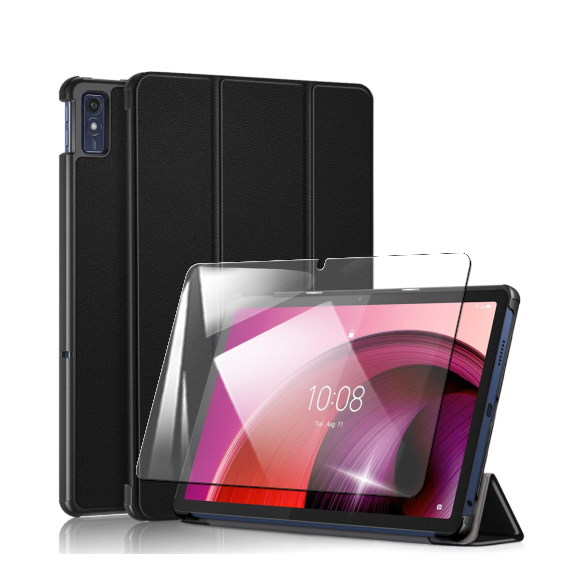 ・対応機種:Lenovo Tab M10 5G / Lenovo Tab7 (10.6インチ) ・セット内容:ガラスフィルム1枚、ケース1枚 ・ガラス硬度:9H ・加工:ラウンドエッジ加工、撥油コーティング、飛散防止加工 ・ケース素材:シリコン ・ケース機能:スタンド機能、オートスリープ/ウェイクアップ機能