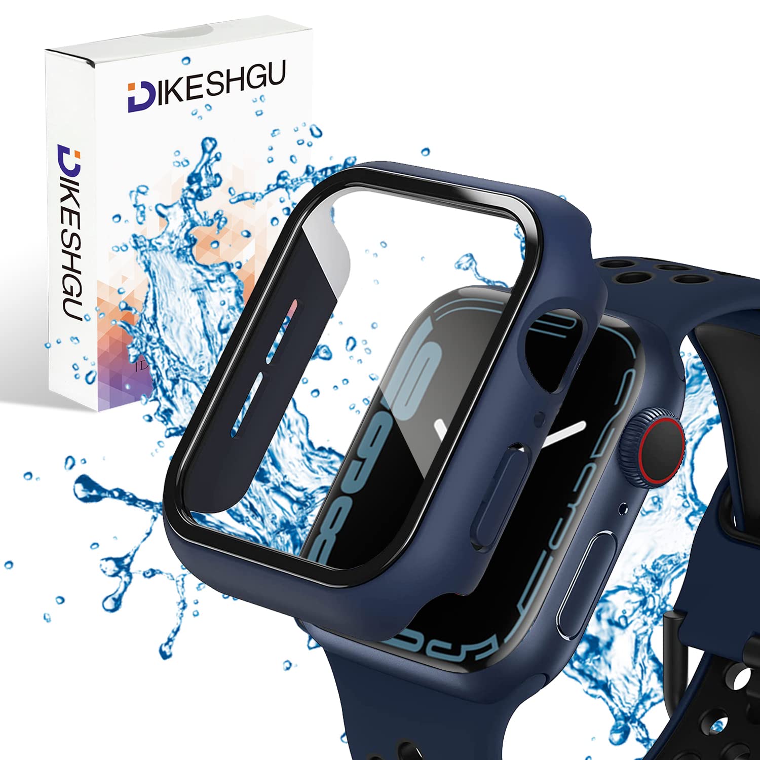 Smartwatch Case 45mm Blue Protective Cover with Integrated Glass Screen Protector, PC Material, High Touch Sensitivity, Shockproof Accessory