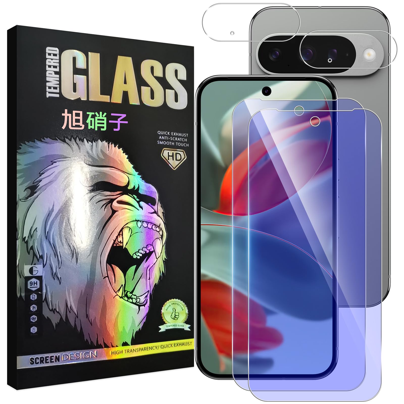 スマホ保護フィルム 液晶画面用 ブルーライトカット 強化ガラス 2枚 カメラレンズ用 フィルム 2枚 セット 硬度9H 耐衝撃 飛散防止 指紋防止 気泡ゼロ 高感度 薄型 3Dタッチ対応
