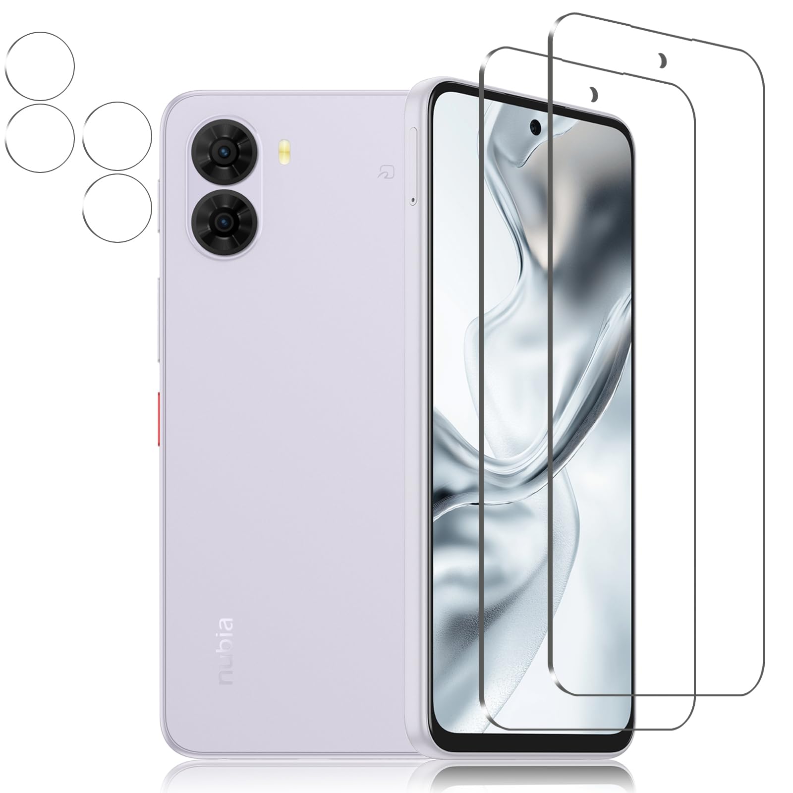 ・対応機種:ZTE nubia S2 (A54ZT) ・素材:旭硝子(日本製)、PET層 ・硬度:9H+ ・枚数:2+2枚入 ・加工:ラウンドエッジ加工、飛散防止加工、多層フィルタ加工