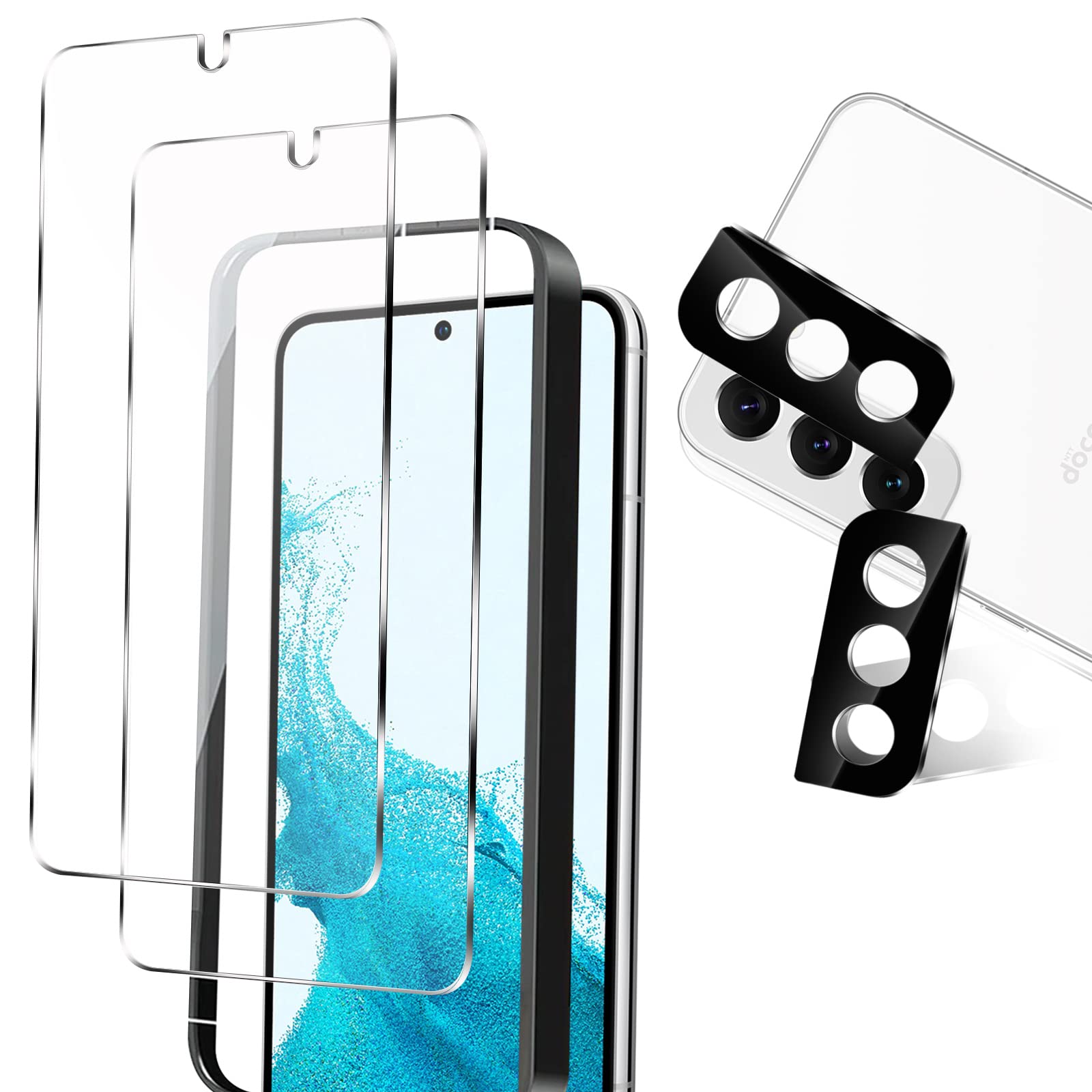 スマートフォン用 液晶保護ガラスフィルム 2枚 カメラレンズ保護フィルム 2枚 セッ...