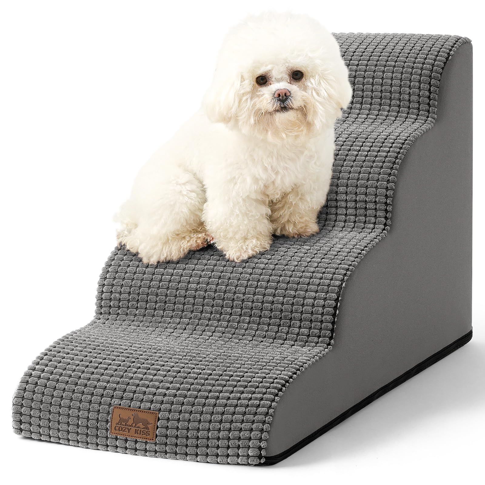 Baby Car Step - ドッグステップ 4段 ペット用階段 小型犬 中型犬 猫用 スロープ 踏み台 高密度フォーム 犬用階段 ソファ ベッド用 介護用 昇降 段差解消 ダークグレー 40x72x50cm