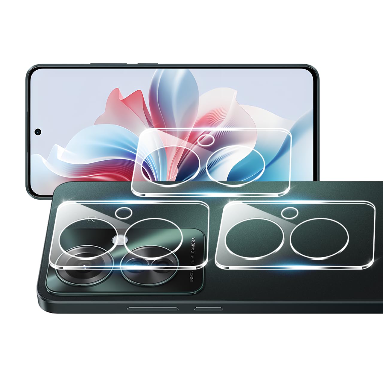 Protectors - カメラ保護フィルム OPPO Reno11 A レンズフィルム 3枚セット 強化ガラス 国産旭硝子素材 9H硬度 高透過率 飛散防止 耐衝撃 指紋防止 気泡防止 ラウンドエッジ加工 簡単貼り付け