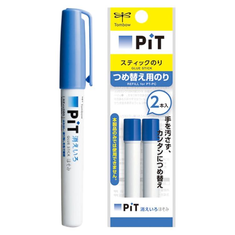 【本体+詰替 2本セット】トンボ鉛筆 スティックのり 消えいろピット ほそみ PT-PC + 消えいろピットほそみ専用詰め替え 2本 PR-PC2P + オリジナルロゴ入りシールつき