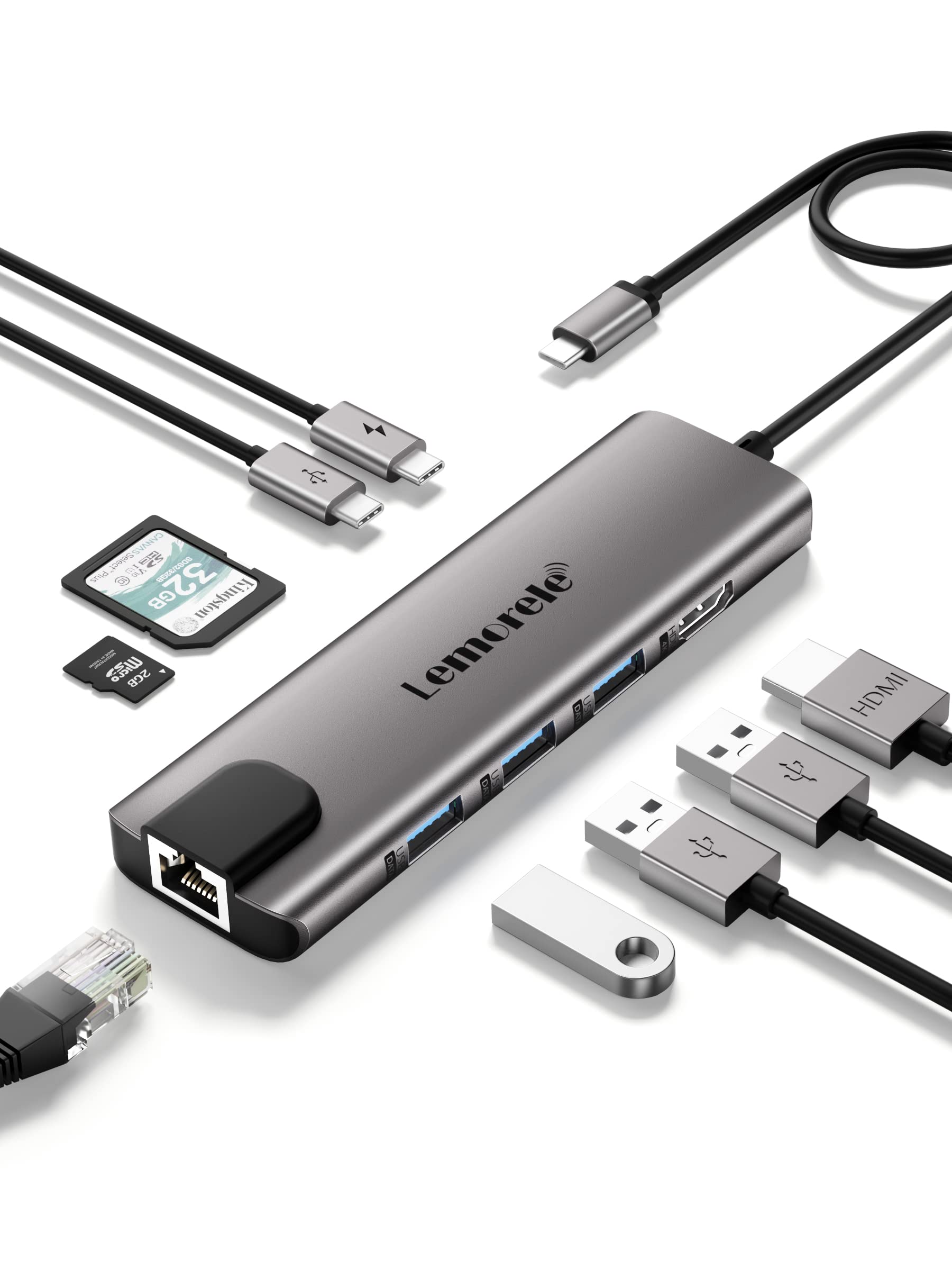 USBハブ 9in1 変換アダプター 4K HDMI出力 LANポート 1000Mbps PD100W 急速充電 多...