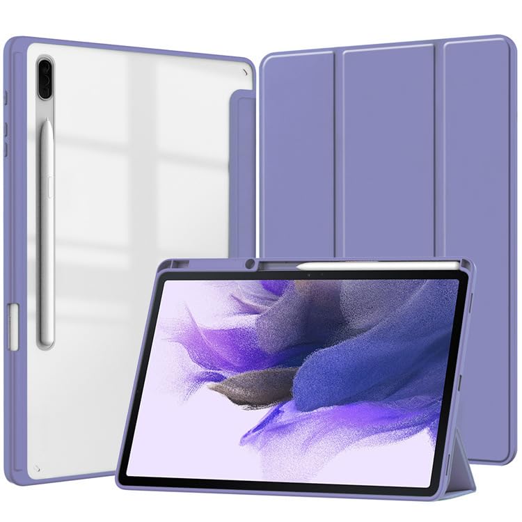 Tablet - タブレットケース 12.4インチ 手帳型 背面透明 スタンド機能 ペンホルダー付き 軽量 オートスリープ マグネット開閉 パープル