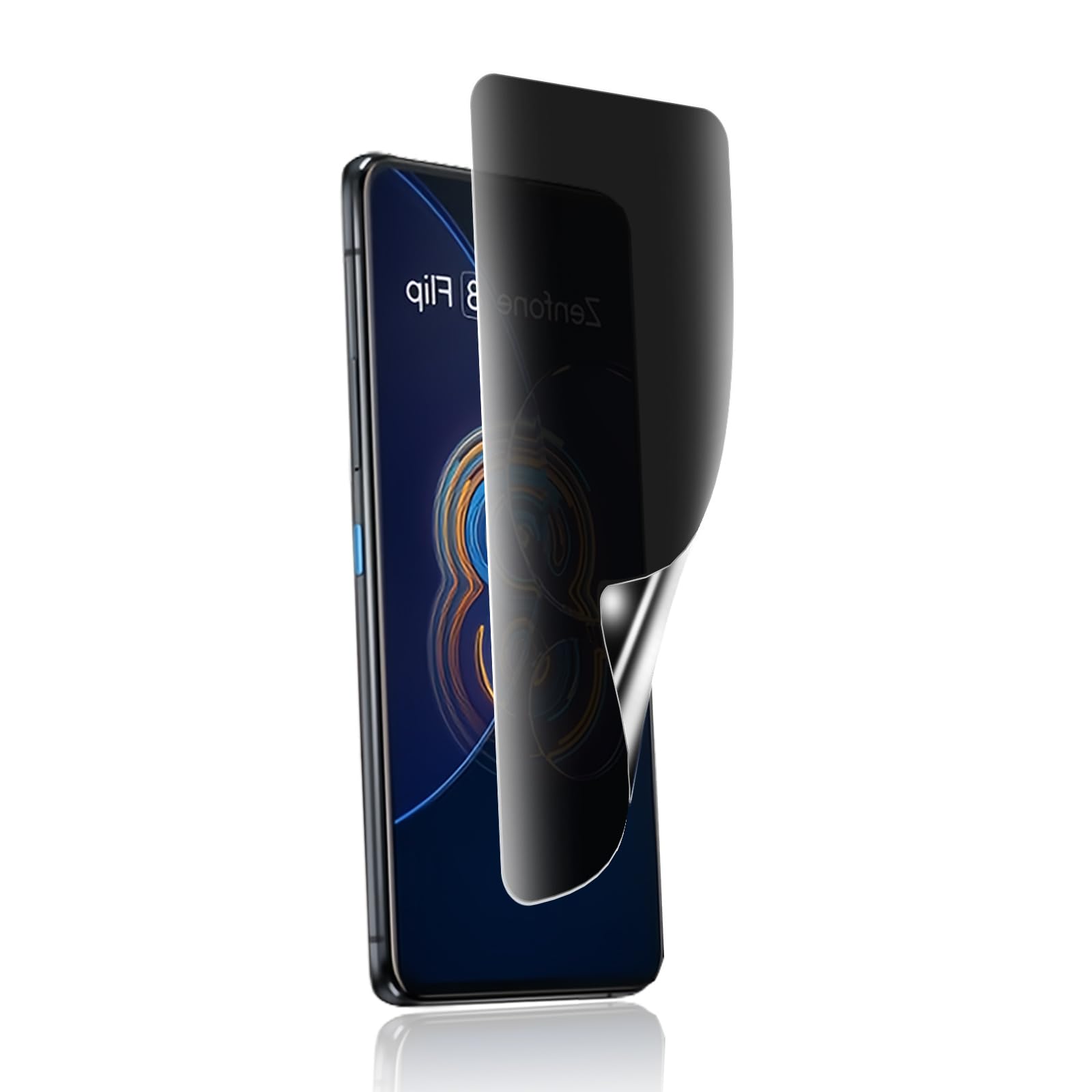 ・対応機種:ASUS ZenFone 8 Flip ZS672KS ・素材:TPU ・視野角:左右180° ・機能:指紋認証対応、覗き見防止、自動修復(細かいキズ・気泡)、防汚コーティング、衝撃吸収