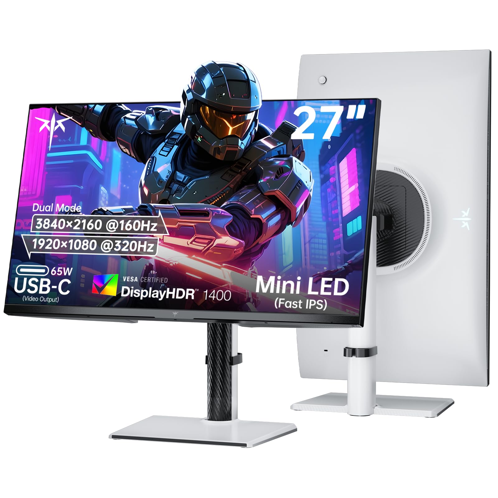 ゲーミングモニター 27インチ 4K 160Hz 1080P 320Hz ミニLED デュアルモード HDR1400 高速IPSパネル 65W Type-C HDMI 2.1 DP 1.4 アダプティブ同期 高さ調整 VESA対応