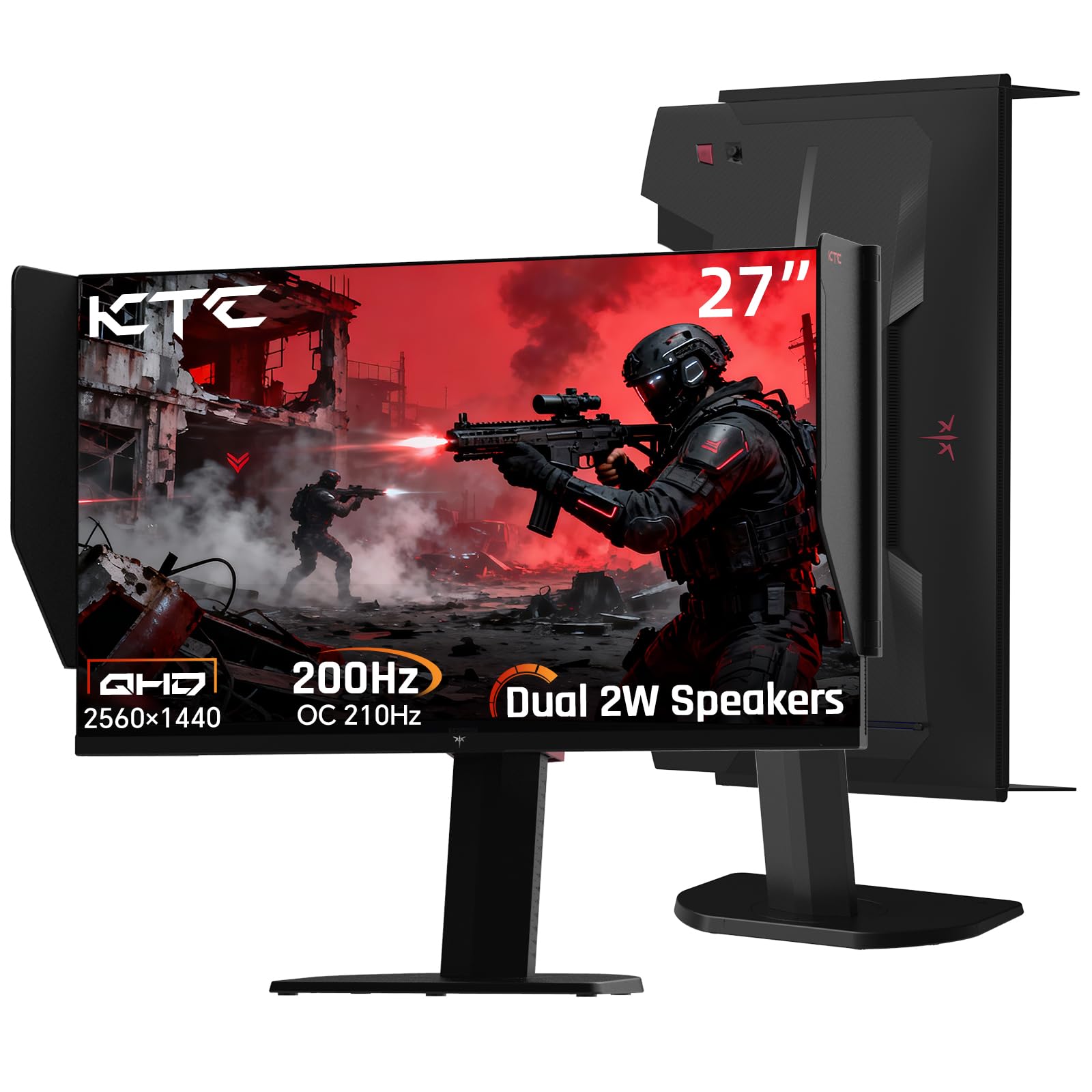 ゲーミングモニター 27インチ 2K 1440P 210Hz 高速IPS スピーカー内蔵 遮光フード付 sRGB130% 応答速度1ms アダプティブ同期 VESA対応 高さ調整 縦回転