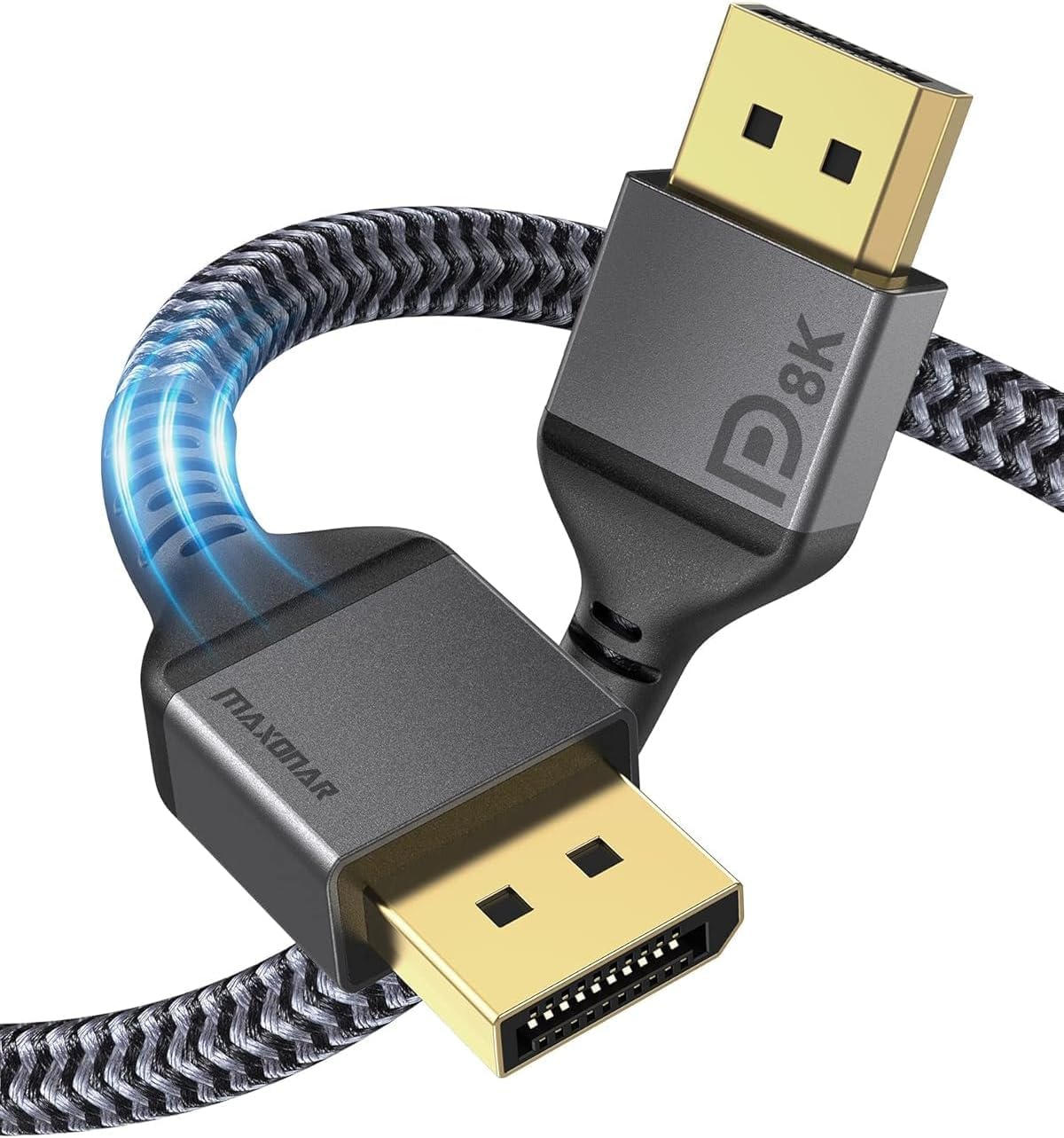 DisplayPort ケーブル 0.5m 8K 60Hz 4K 144Hz 高速伝送 ナイロン編み アルミ合金 金メッキプラグ PC ゲーミングモニター テレビ プロジェクター対応 グレー