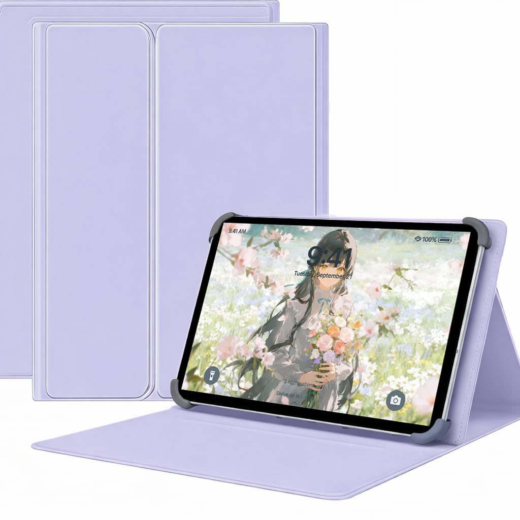 Tablet - タブレットケース 9-11インチ スタンド機能 マグネット着脱式 耐衝撃 PUレザー 3段階角度調節 四隅固定 ラベンダー