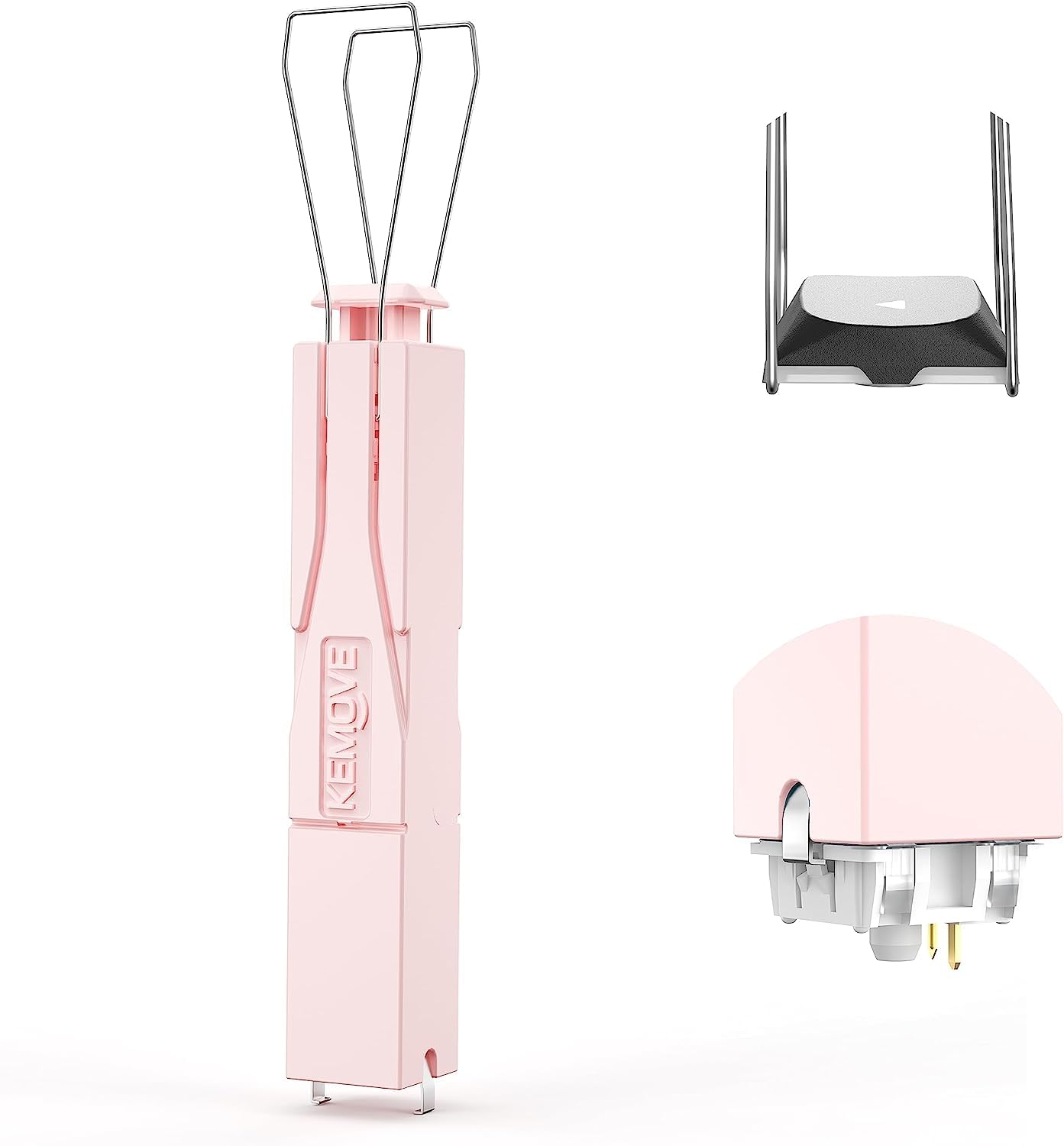 キーキャッププラー 2-in-1 工具 304ステンレス鋼製 キースイッチ引き抜き工具 キーキャップ外し ピンク 交換用メンテナンスツール