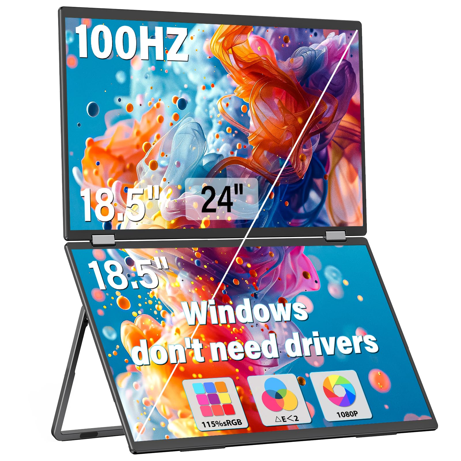 ポータブルモニター 18.5インチ フルHD 100Hz デュアルモニター スタンド一体型 折りたたみ式 ノートパソコン用 サブモニター スピーカー内蔵 拡張ディスプレイ 1080P