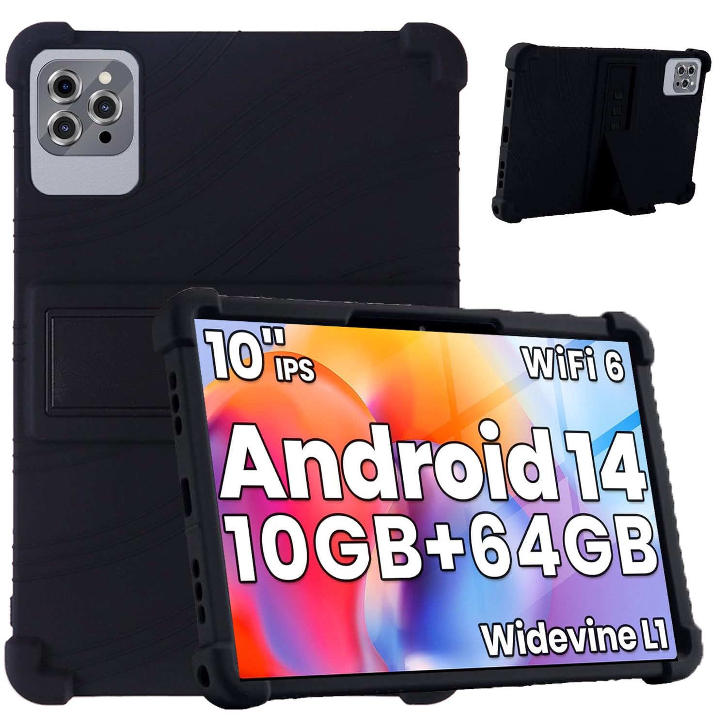 Tablet - タブレットケース 10.1インチ シリコンカバー 360度全面保護 耐衝撃 擦り傷防止 ソフトケース 軽量 カラフル ブラック