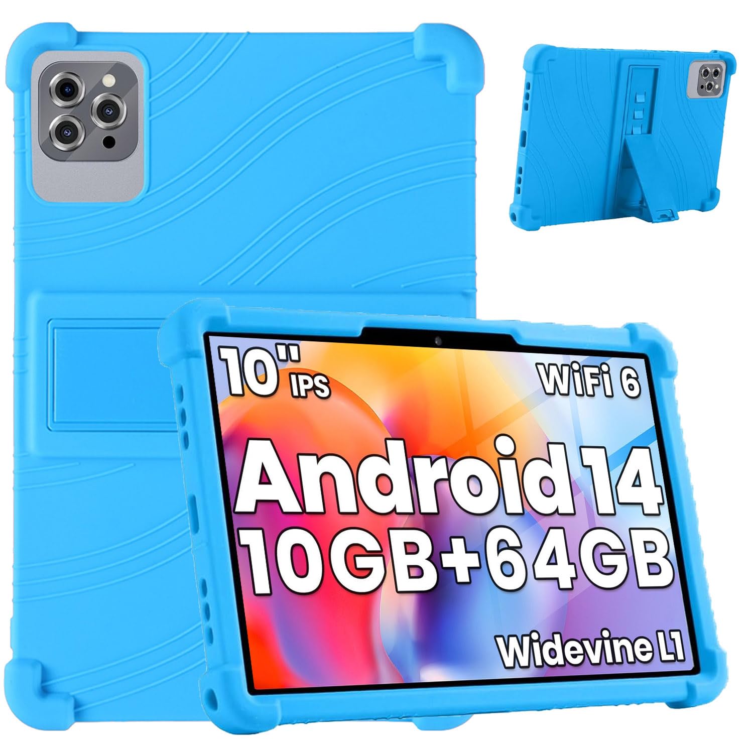 Tablet - タブレットケース 10.1インチ シリコン 360度全面保護 ソフト カバー 耐衝撃 擦り傷防止 持ち運び おしゃれ ライトブルー