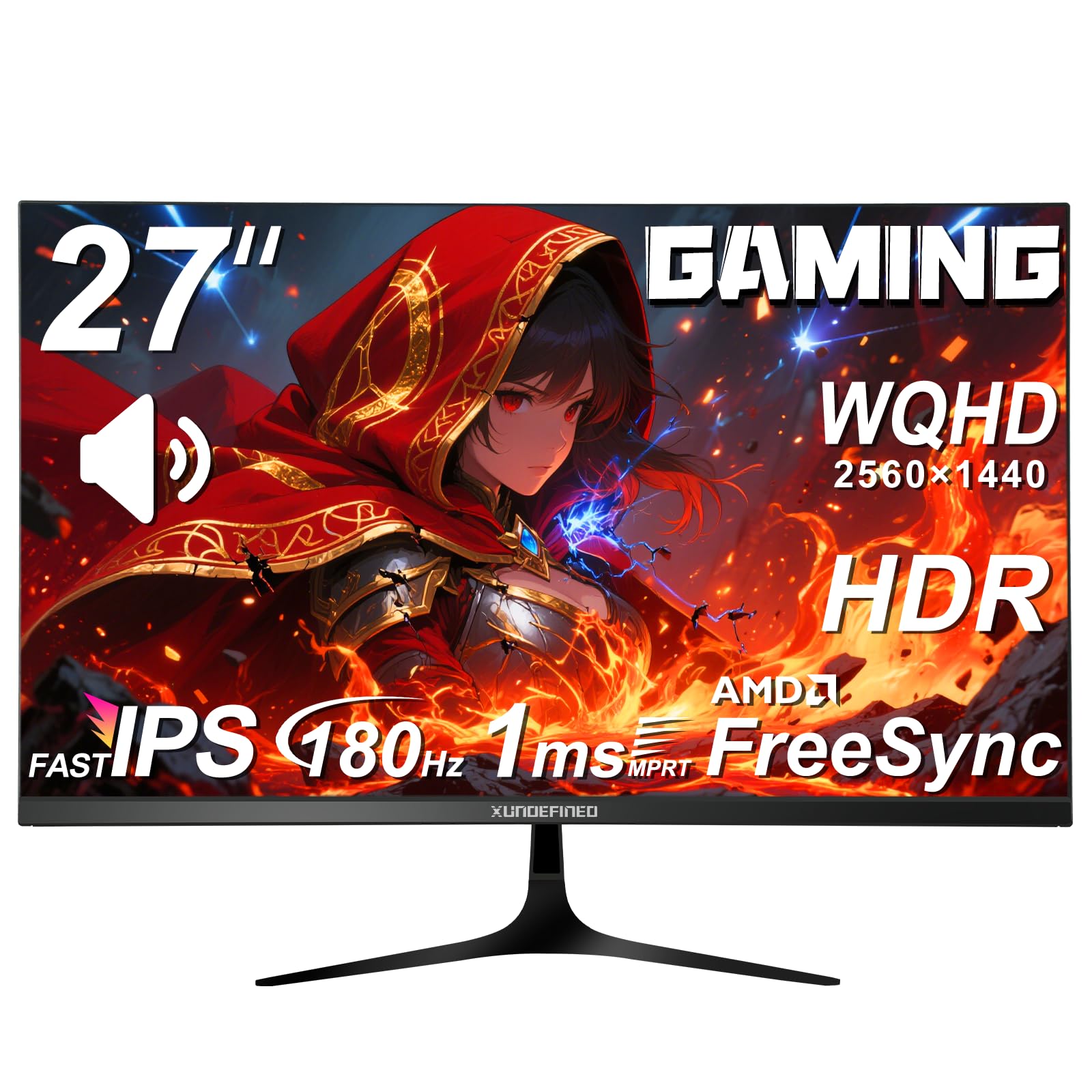 モニター 27インチ WQHD 180Hz 1ms 非光沢 IPSパネル スピーカー内蔵 HDR10 ブルーライトカット フリッカーレス 傾斜調整 VESA対応 HDMI DP接続