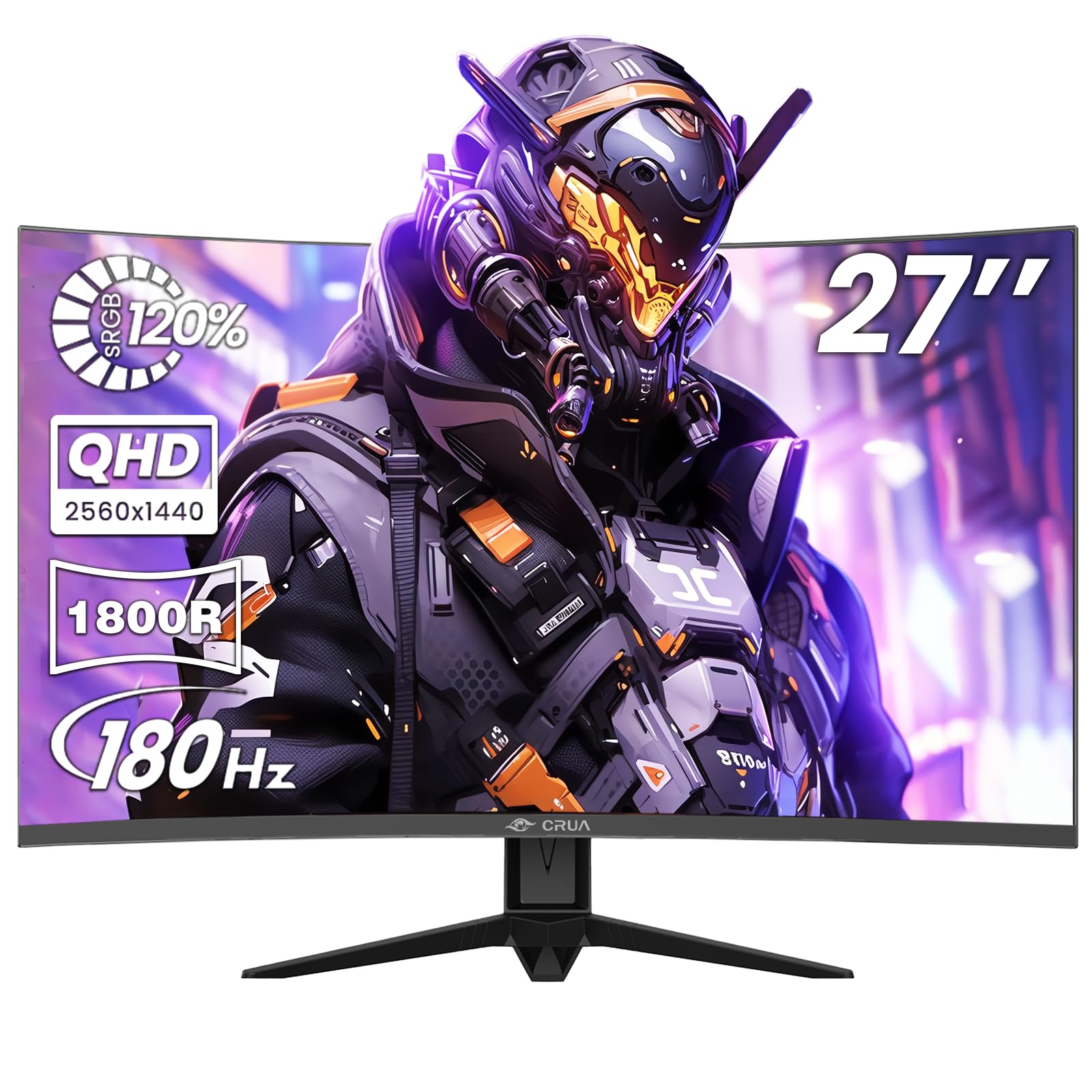 CRT - ゲーミングモニター 27インチ WQHD 180Hz 湾曲ディスプレイ 1800R ブルーライト軽減 傾斜調整 広い視野角 HDMI DP対応 壁掛け対応