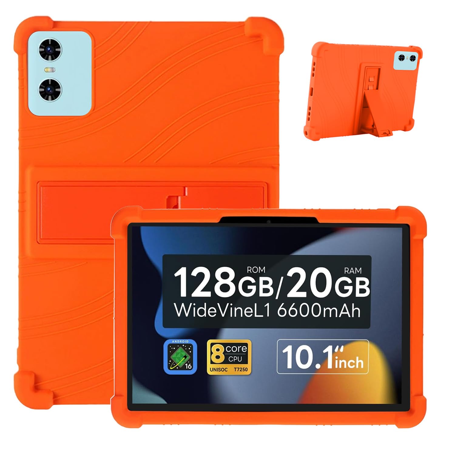 Tablet - タブレットケース 10.1インチ シリコン 360度全面保護 耐衝撃 ソフトカバー 擦り傷防止 軽量 カラフル オレンジ タブレットカバー