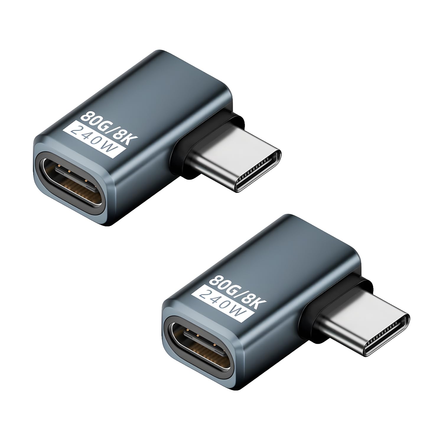 Type-C Adapter, L-shaped Conversion Connector, 80Gbps PD240W Fast Charging, 8K60Hz Video Output, Male to Female, 2-Pack, High-Speed ​​Data Transfer, Extension Connector, Conversion Plug