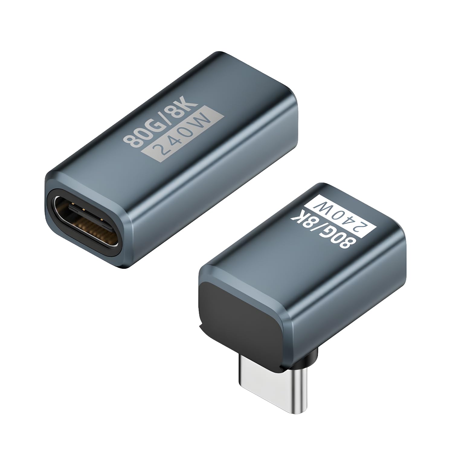 Type-C Adapter 2-Pack, L-shaped, Male-to-Female, 80Gbps PD240W Fast Charging, 8K60Hz High-Speed ​​Data Transfer, Conversion Connector/Plug