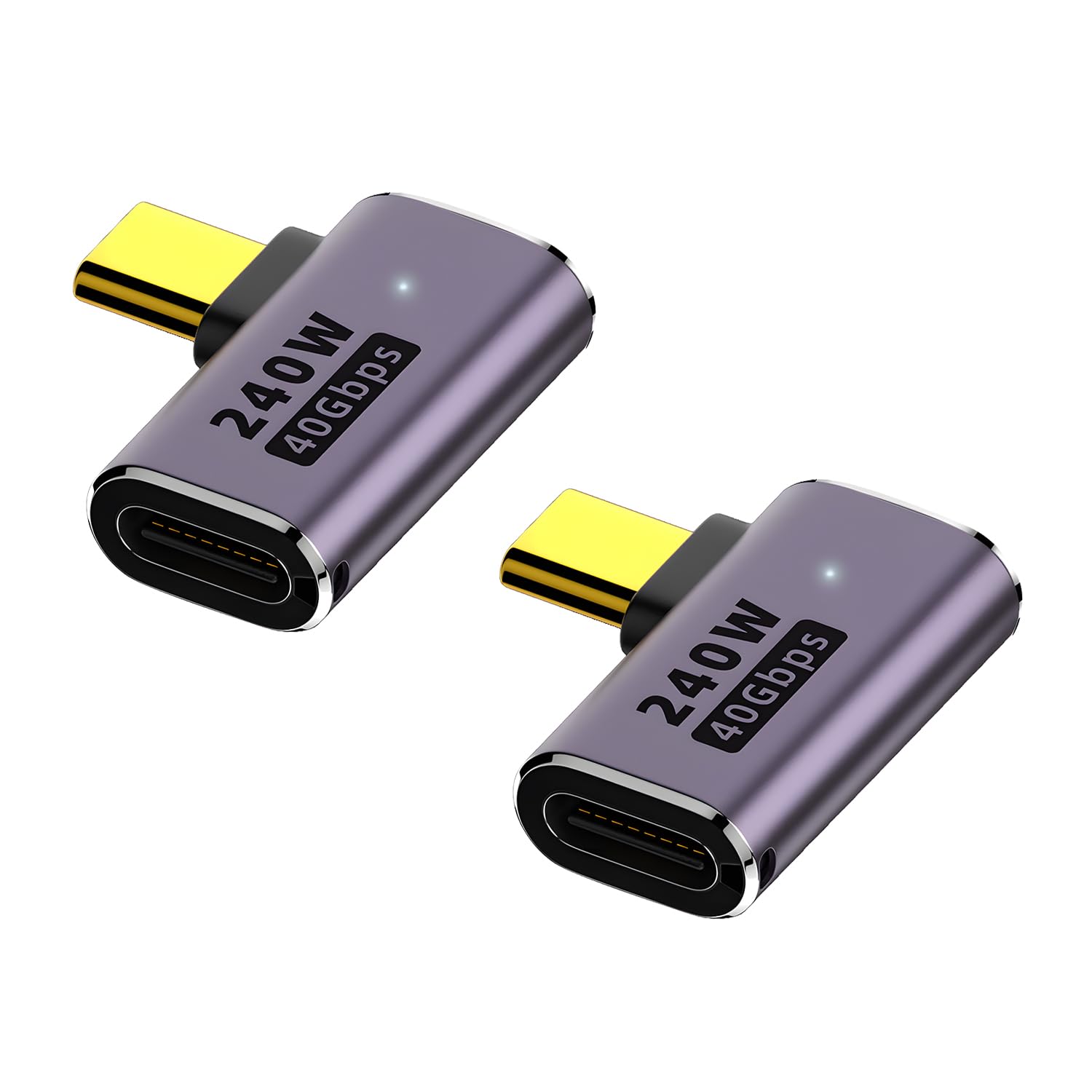 ・規格:USB4 / Thunderbolt 3 ・データ転送速度:最大40Gbps ・充電電力:最大240W ・電流:5A ・映像出力:8K@60Hz / 4K@60Hz ・素材:アルミニウム合金 ・機能:LEDインジケーター内蔵 ・形状:L字(90°) ・セット内容:2個セット