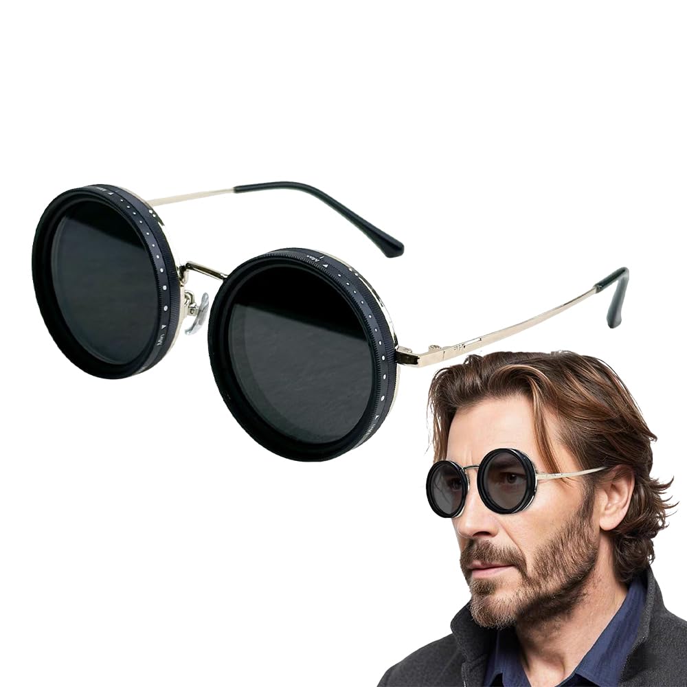 Sunglasses - 偏光サングラス 丸型 UV400 紫外線カット 9段階調節可能 レンズ付き 男女兼用 おしゃれ ラウンド型 偏光グラス メガネ