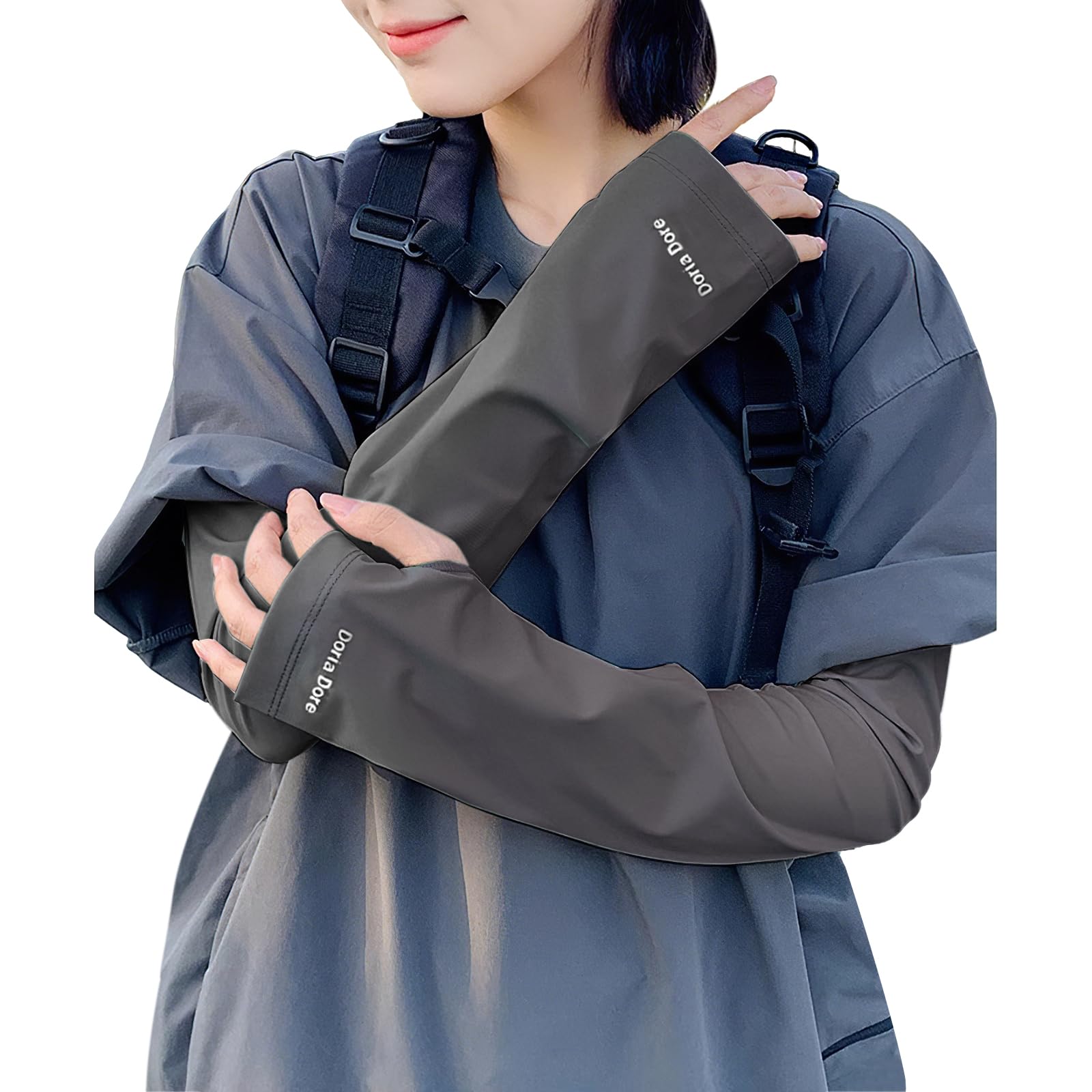 Arm Warmers - アームカバー レディース 冷感 UVカット UPF50+ 接触冷感 吸汗速乾 伸縮性 指掛け 通気性 サイズ調整 ゆったり 無地 日焼け防止 紫外線対策 腕カバー