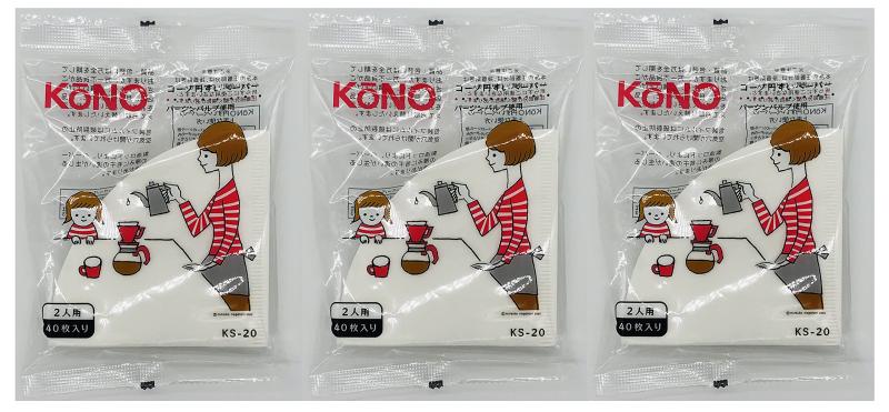コーノ（KONO） 【3個セット】 KS-20 KONO コーノ円すいペーパー 2人用 40枚入 コーノ
