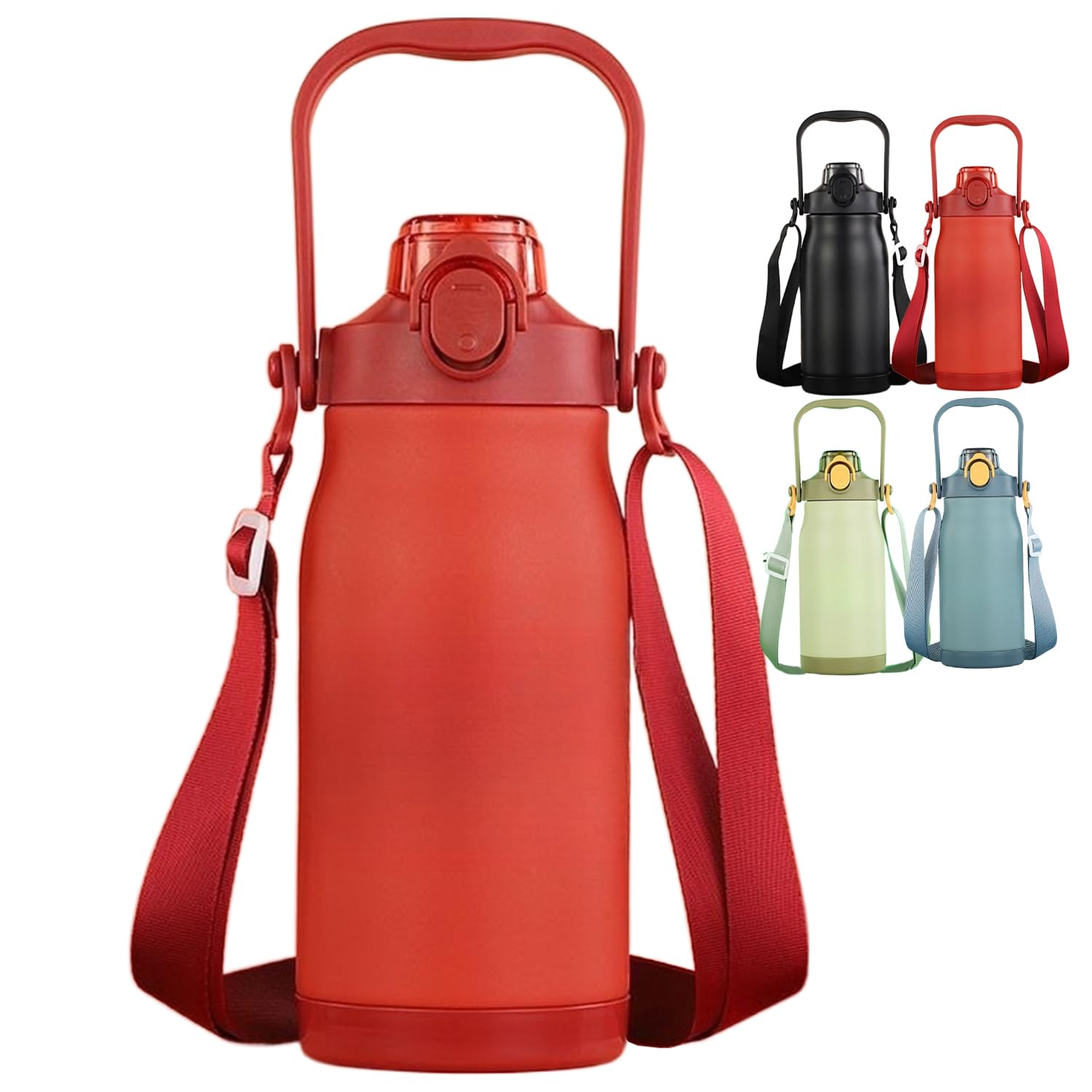 Bottle - 水筒 1リットル ステンレスボトル 保冷 保温 直飲み ストロー 2WAY 1000ml 軽量 ハンドル ショルダー付き スポーツ 大人 子供 赤