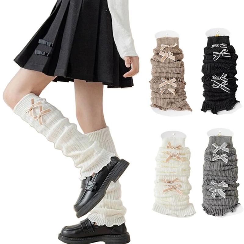 [InSomila] インソミラ 子供 レッグウォーマー 2点セット ガールズ 女の子 カラフル ニット リボン フリル ルーズソックス ダンス 衣装 暖かい フリーサイズ 小学生 中学生