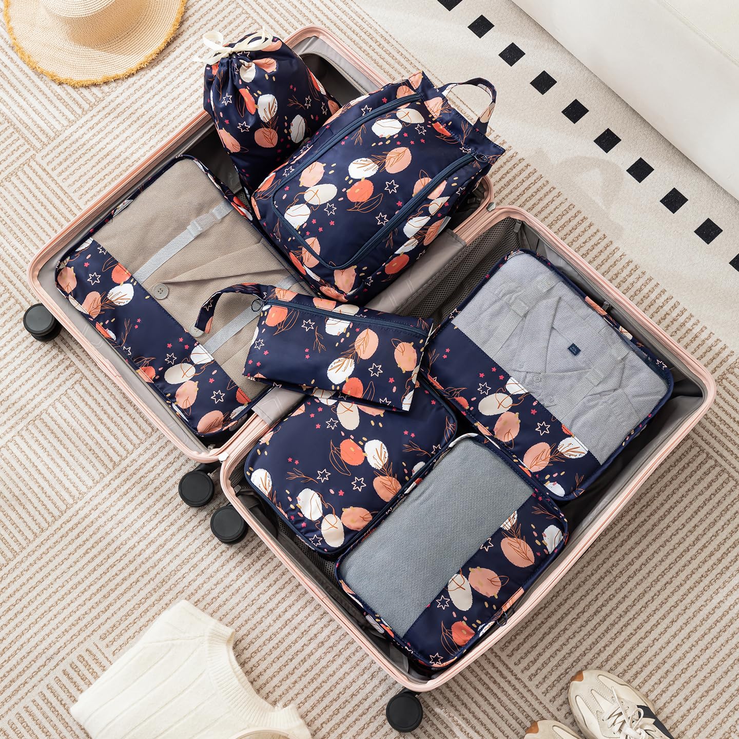 Travel Goods - トラベルポーチ 7点セット 旅行用 収納ポーチ パッキングポーチ スーツケース 仕分け 衣類収納 丈夫 大容量 中身が見える 出張 便利グッズ
