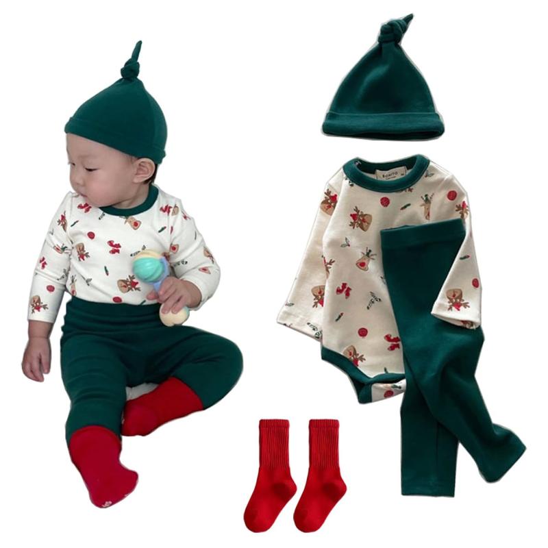[TUPOLILI] 4点セット 長袖 着ぐるみ クリスマス 衣装 赤ちゃん サンタ 仮装 ベビー服 新生児 ベビーロ..
