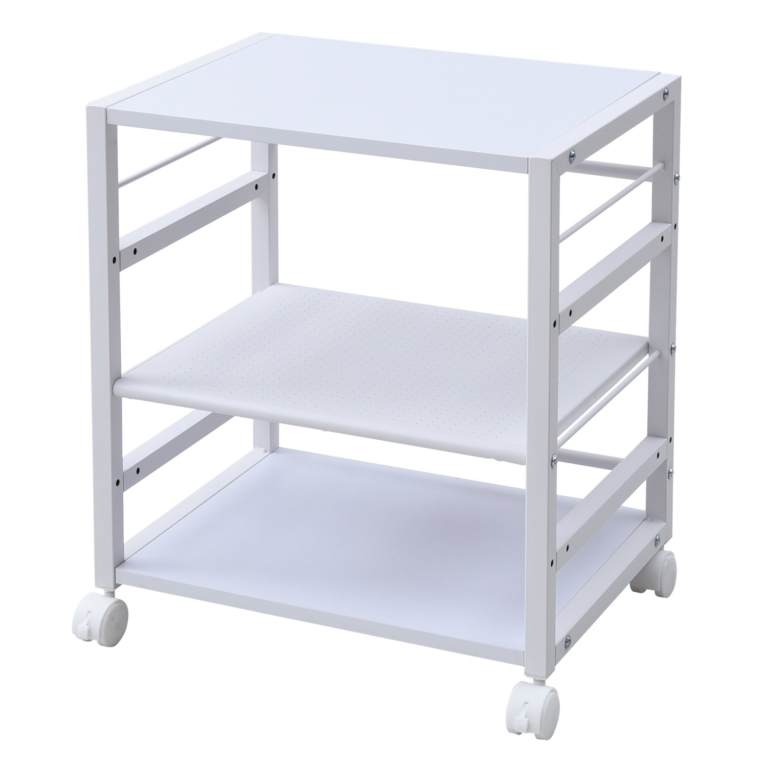Unit Desks - デスクサイドワゴン キャスター付き 収納ワゴン サイドテーブル 木製 天板 高さ調節 棚板 可動式 キャスターワゴン スリム キッチンワゴン