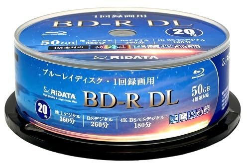 1回録画用 片面2層 1-4倍速 ブルーレイディスク 50GB スピンドルケース 20枚入 ホワイトプリンタブル BD-R DL