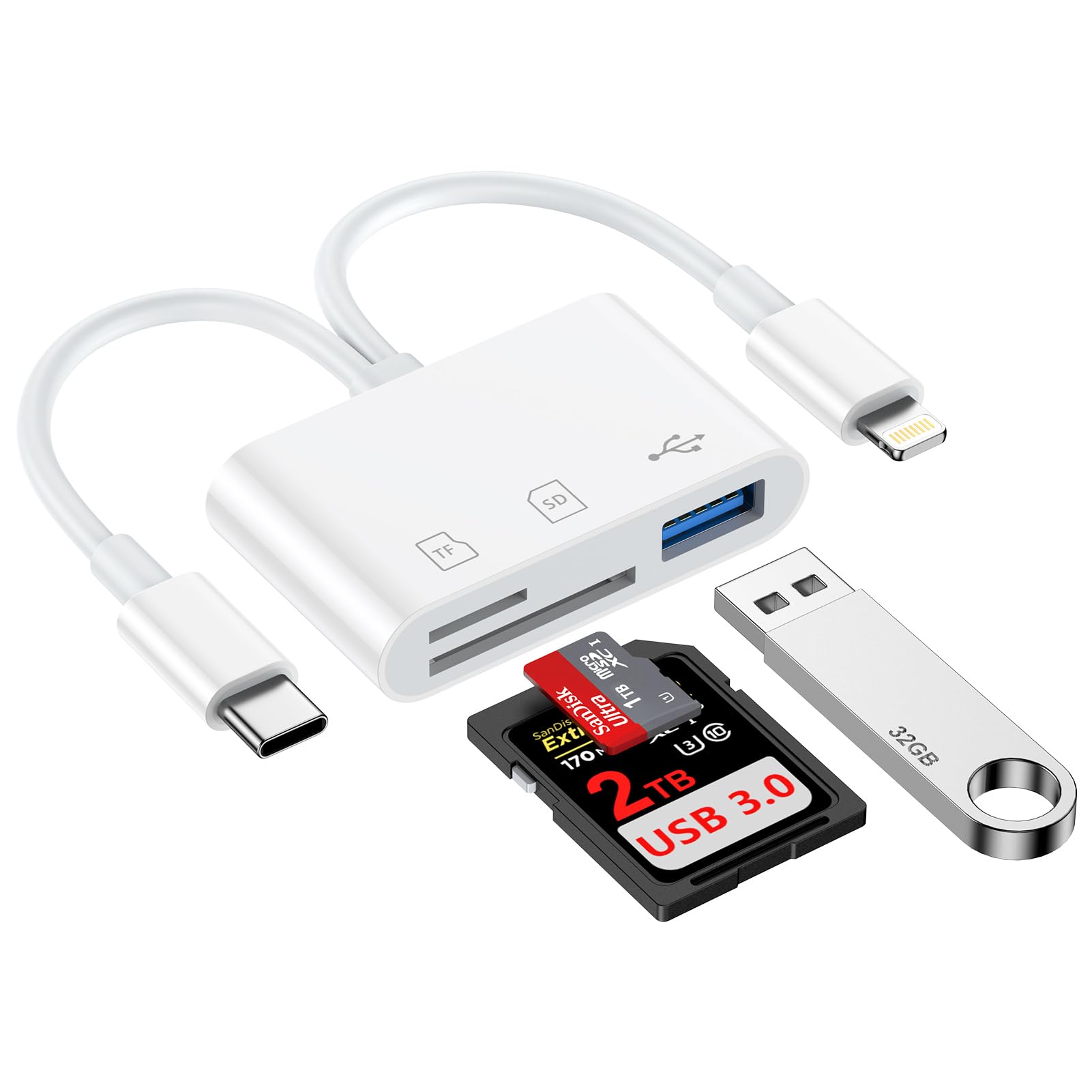 タイプcカードリーダー Lightning SDカードリーダー 携帯 USB-C OTGケーブル メモ...