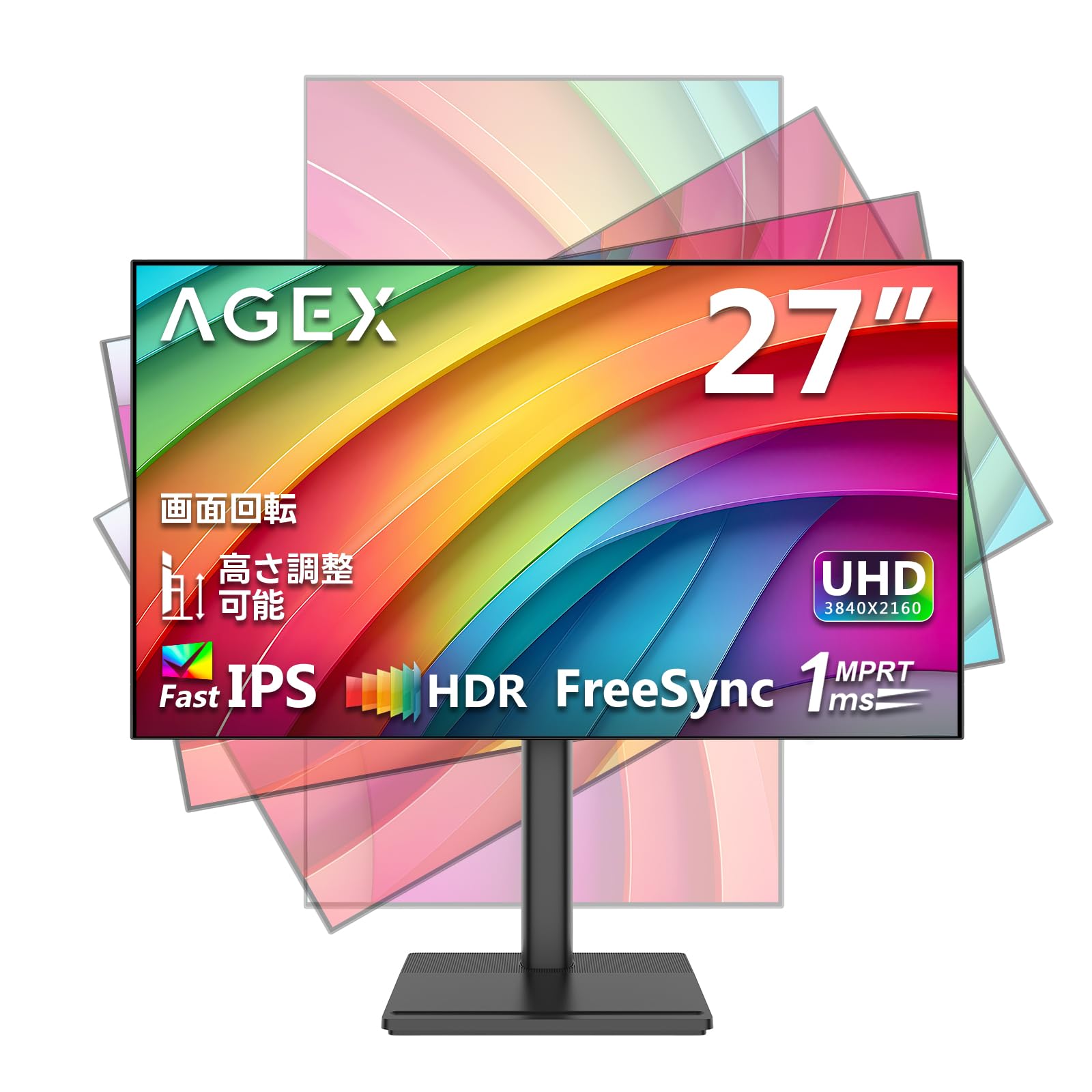 4K モニター 27インチ ゲーミングモニター Fast IPS 高さ調整 縦横回転 UHD 3840x2160 HDR10 HDMI DP 400cd/m 非光沢 PC Mac ブラック