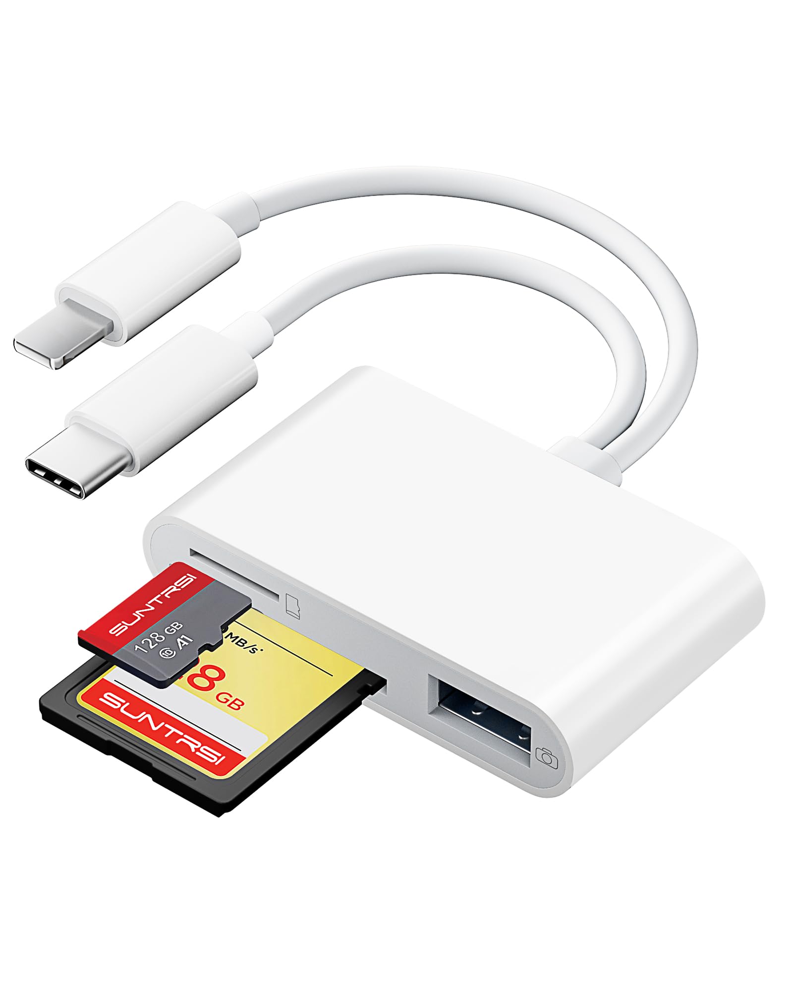 扑克魔术 - 3in1 SDカードリーダー 双方向高速転送 ライトニング USB-Cポート 全スマホ対応 カードカメラリーダー USB TF SDカードカメラリーダー 設定不要 双方向高速転送 写真 ビデオ 動画 メモリカードリ