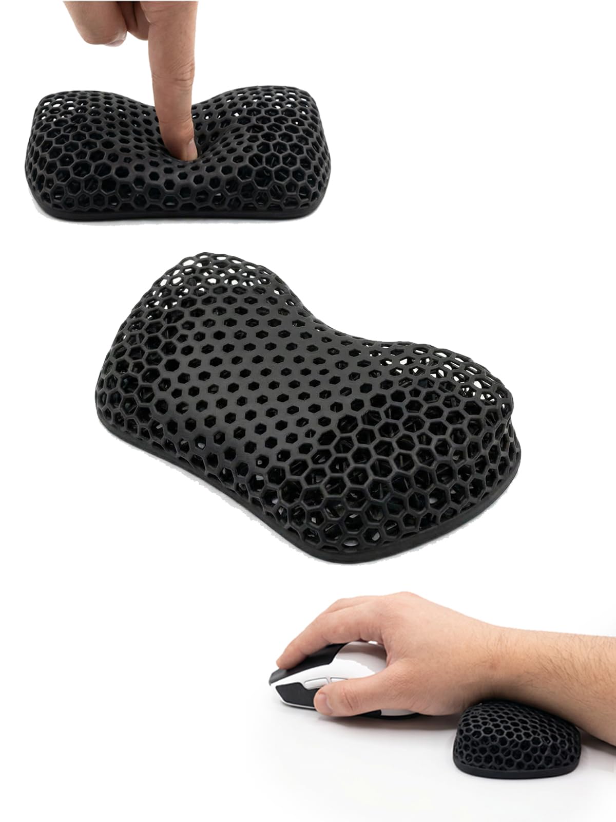 Wrist Rest for Mouse, Palm Rest, Honeycomb Structure, Ultra-Breathable, Washable, Fatigue Reduction, Ergonomic 3D Design, Non-Slip, PC Gaming, Office Work, Black